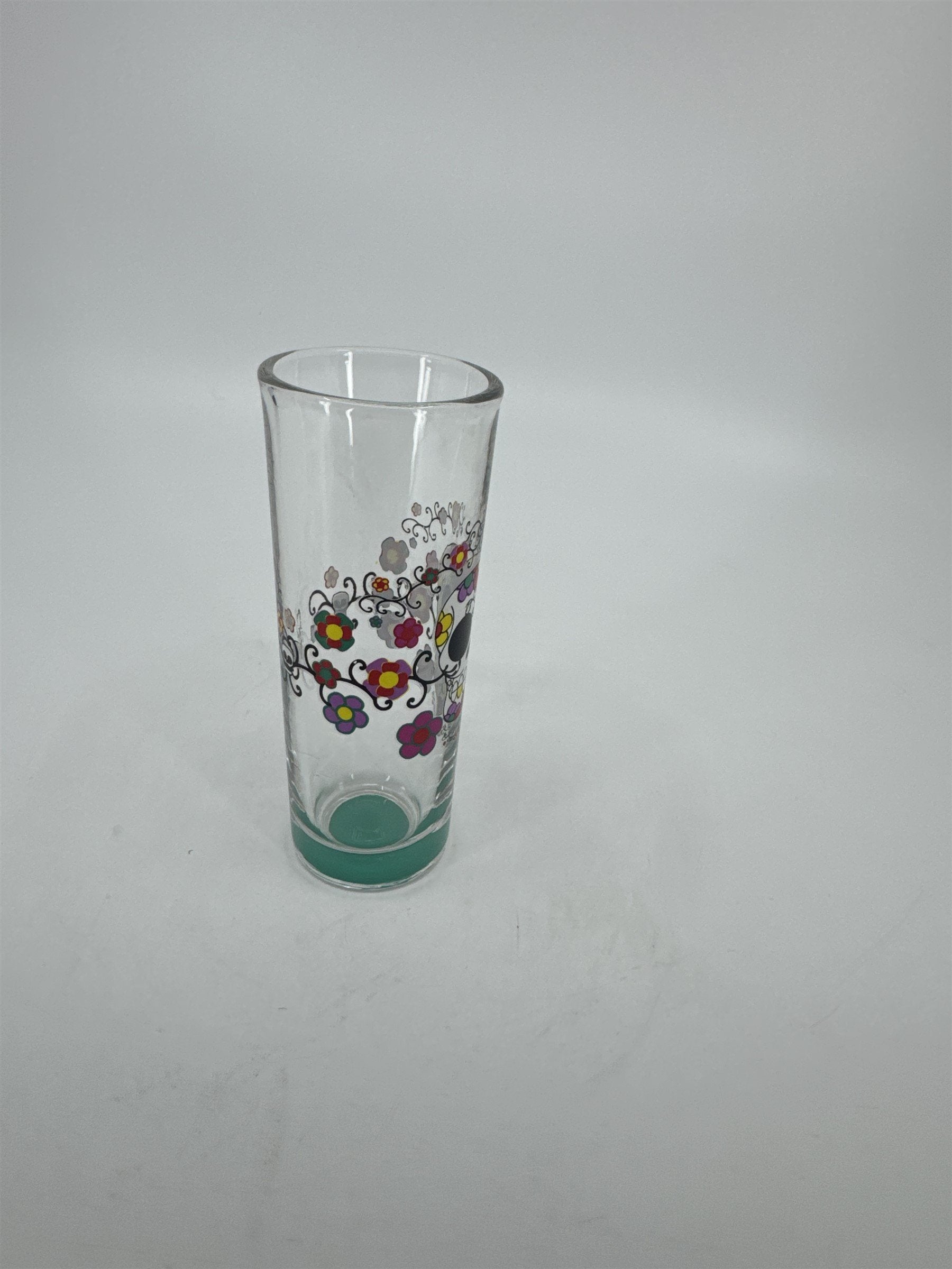 Sugar Skull Shot Shooter Glass /w Aquamarine Blue Painted Bottom Color Marker
