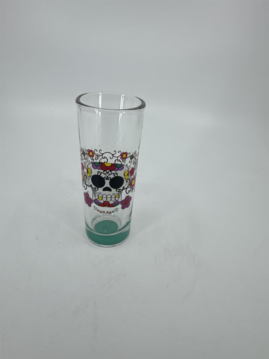 Sugar Skull Shot Shooter Glass /w Aquamarine Blue Painted Bottom Color Marker