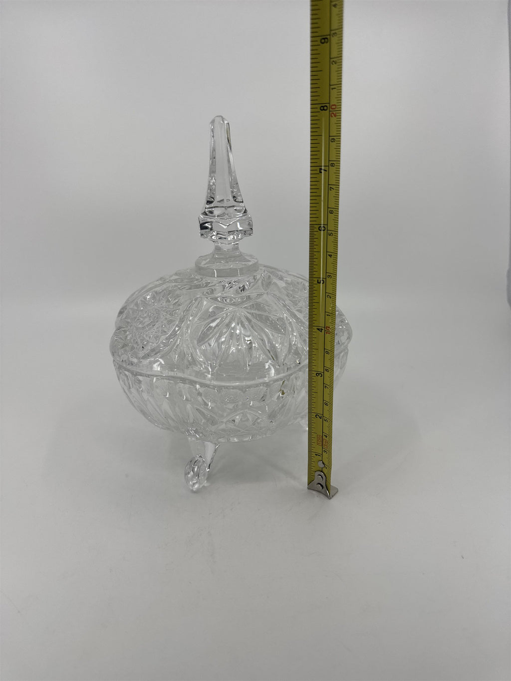 Vintage Hand Cut Glass Lead Crystal Covered Candy Dish Patterns Steeple 8" Tall