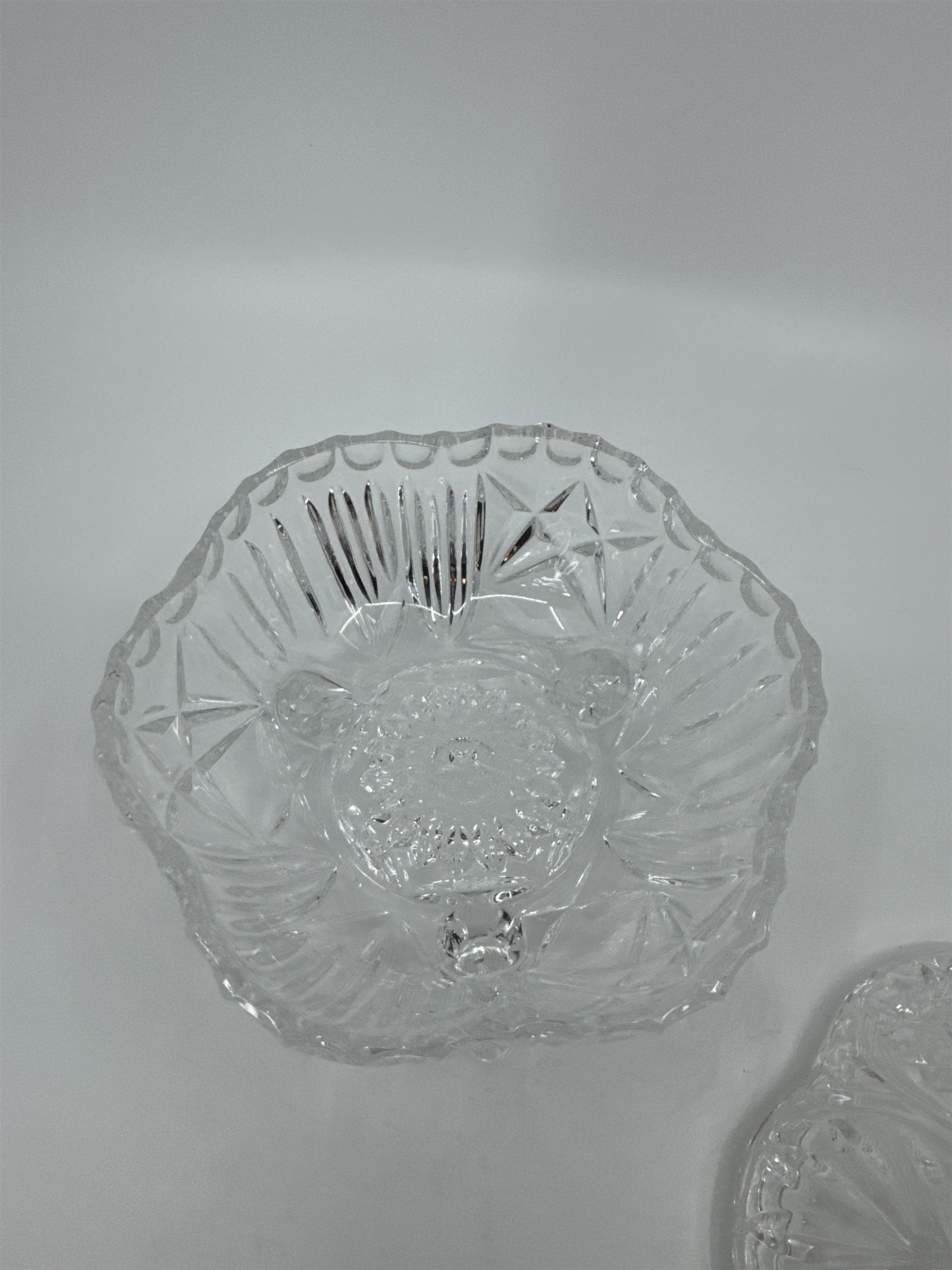 Vintage Hand Cut Glass Lead Crystal Covered Candy Dish Patterns Steeple 8" Tall