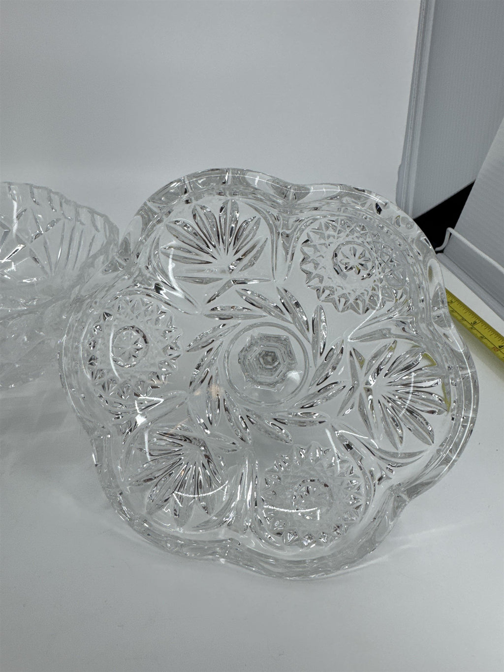 Vintage Hand Cut Glass Lead Crystal Covered Candy Dish Patterns Steeple 8" Tall