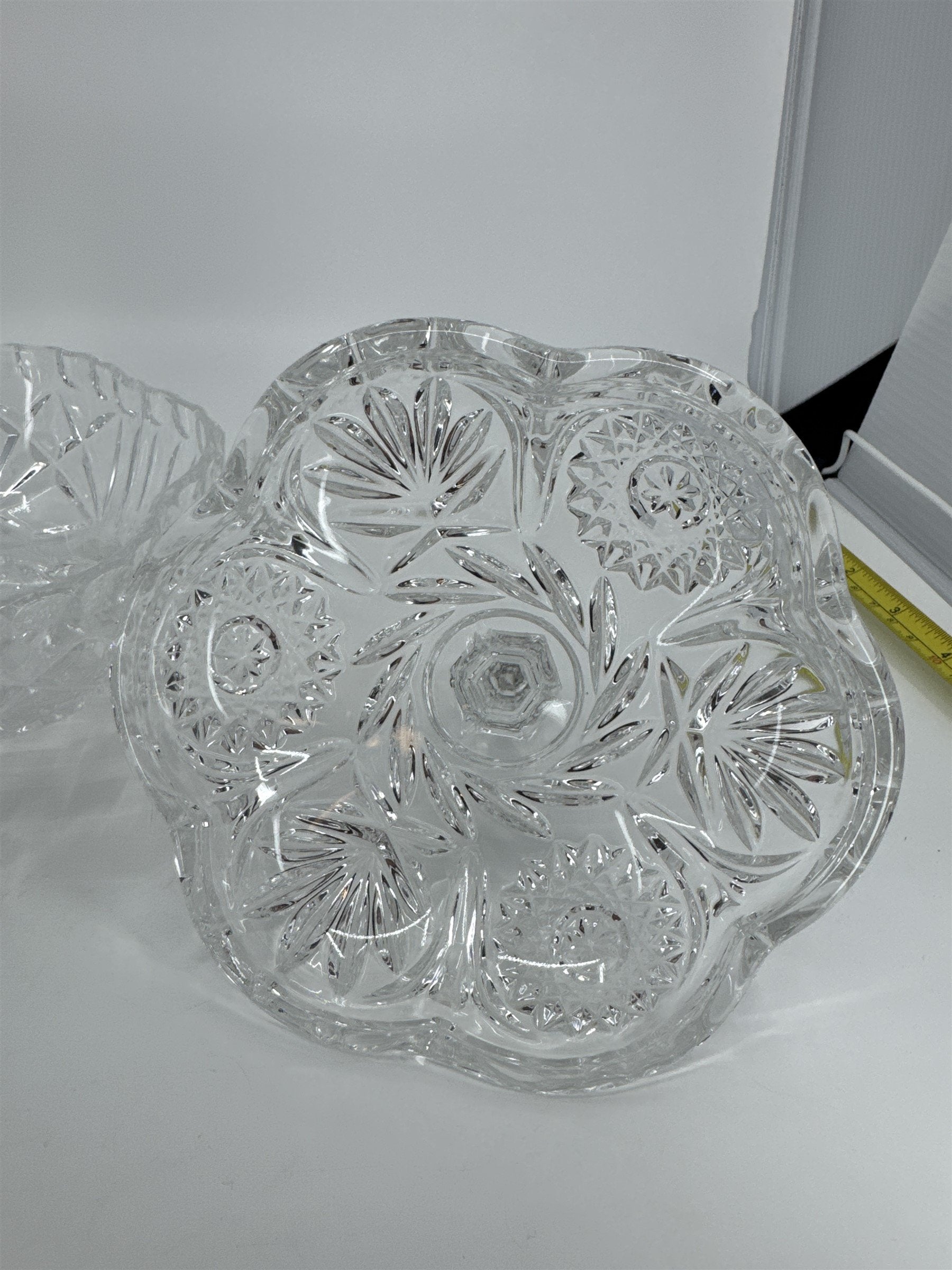 Vintage Hand Cut Glass Lead Crystal Covered Candy Dish Patterns Steeple 8" Tall