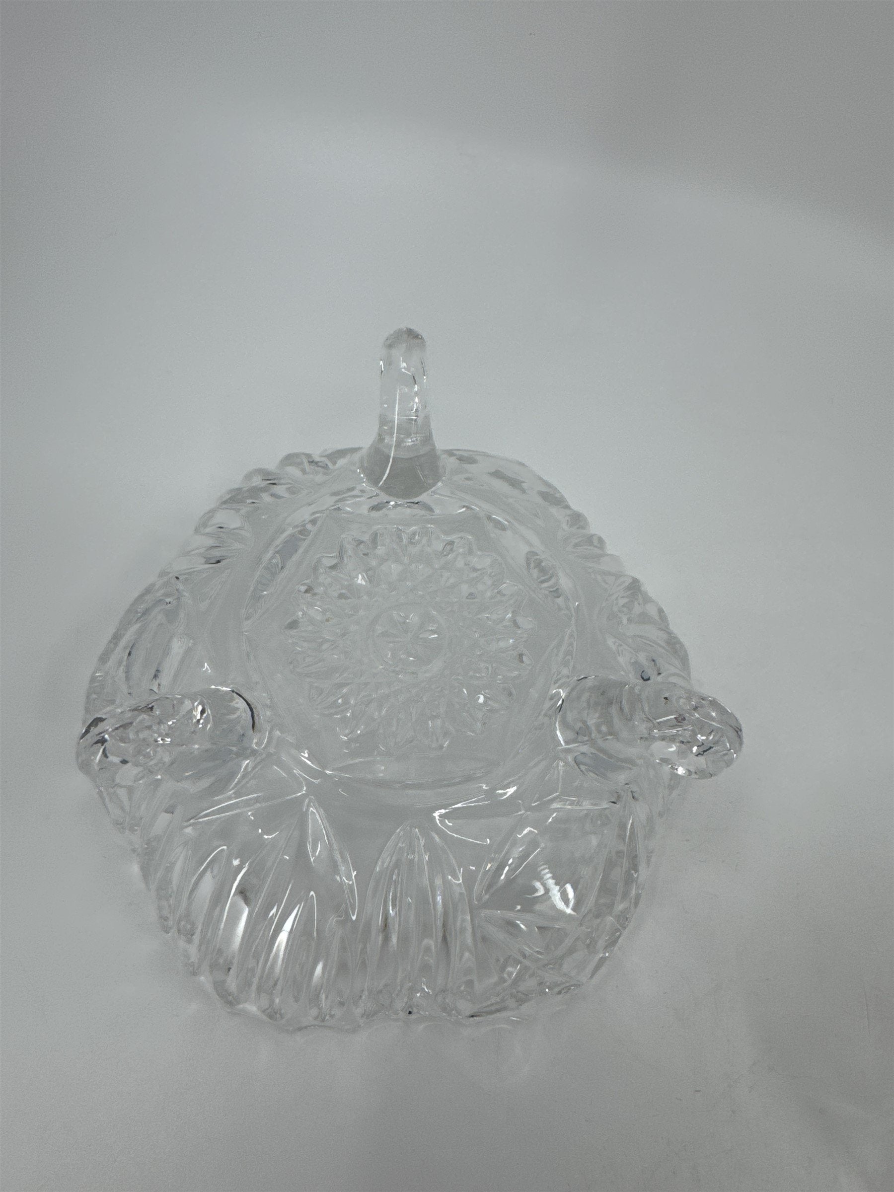 Vintage Hand Cut Glass Lead Crystal Covered Candy Dish Patterns Steeple 8" Tall