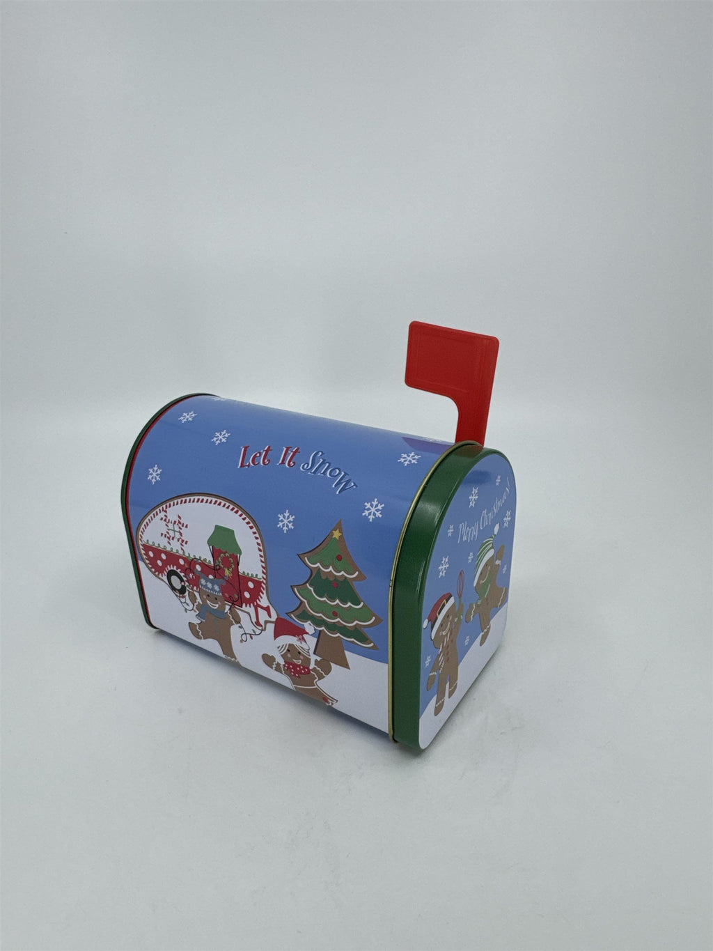 Christmas Holiday Tin Mailbox for Candy, Toys, Gifts /w Working Mail Flag Ginger