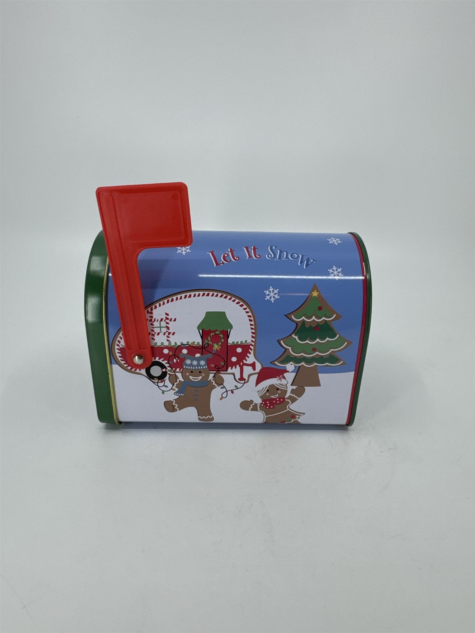 Christmas Holiday Tin Mailbox for Candy, Toys, Gifts /w Working Mail Flag Ginger