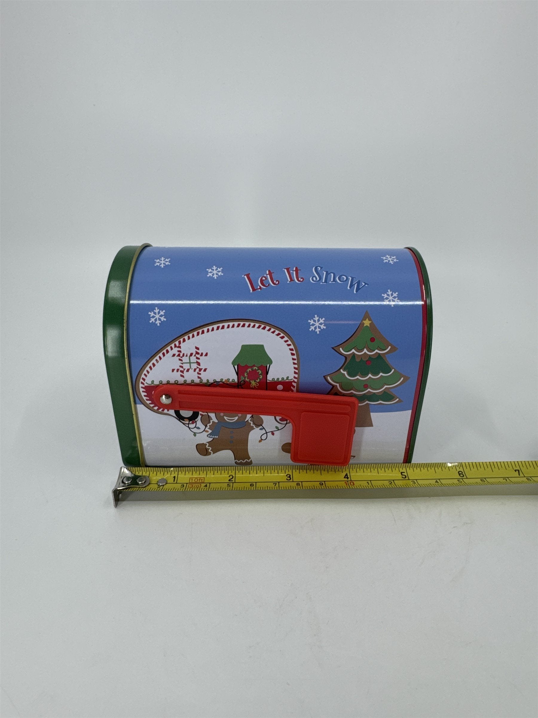 Christmas Holiday Tin Mailbox for Candy, Toys, Gifts /w Working Mail Flag Ginger