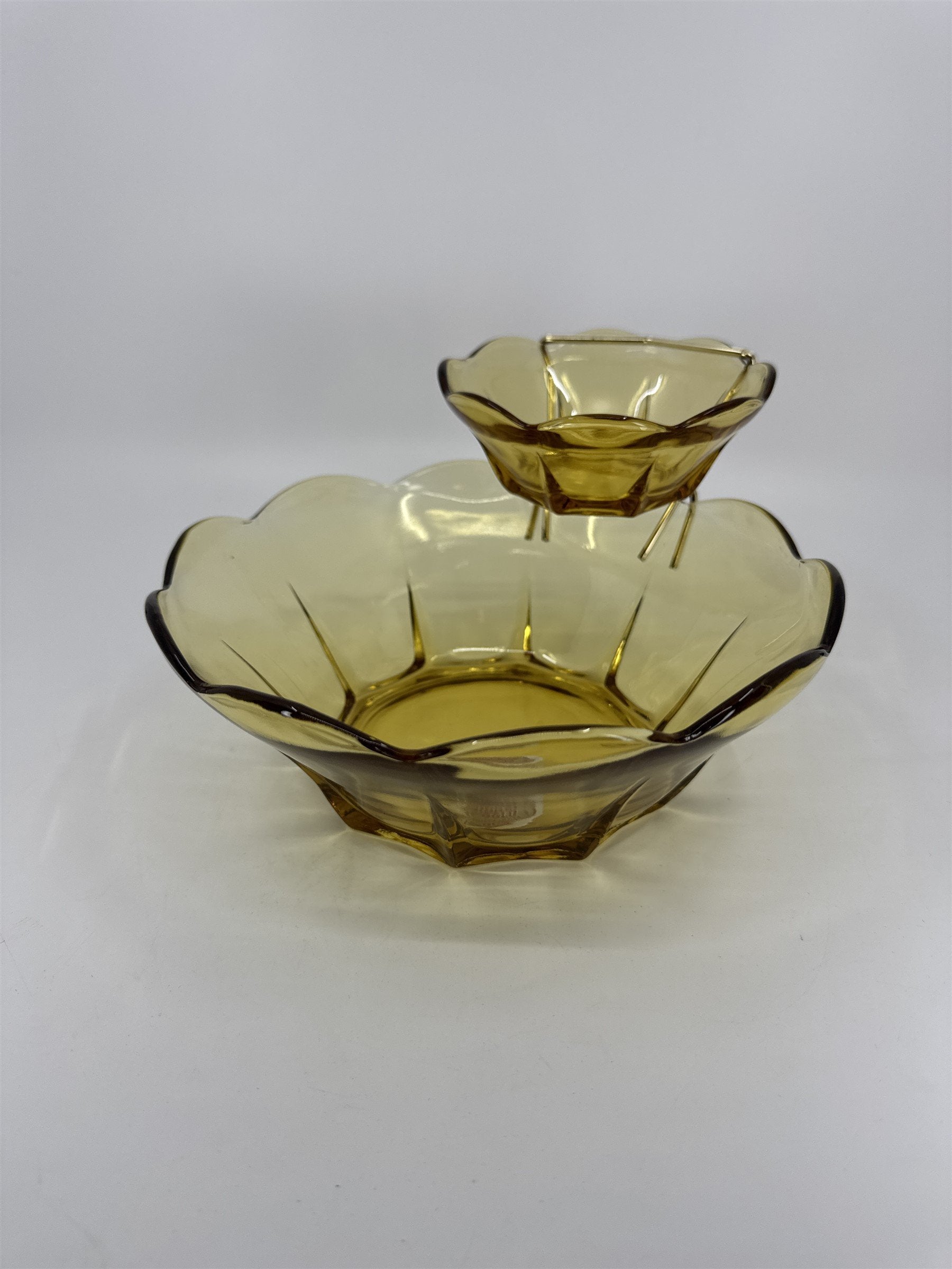 Anchor Hocking Swedish 3 Piece Modern Honey Gold Chip & Dip Set Glass +Box *Chip