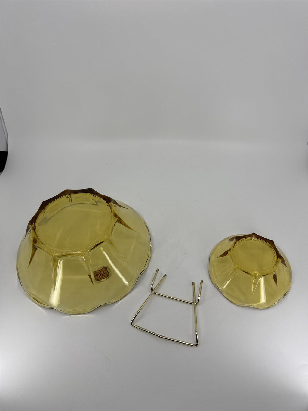 Anchor Hocking Swedish 3 Piece Modern Honey Gold Chip & Dip Set Glass +Box *Chip