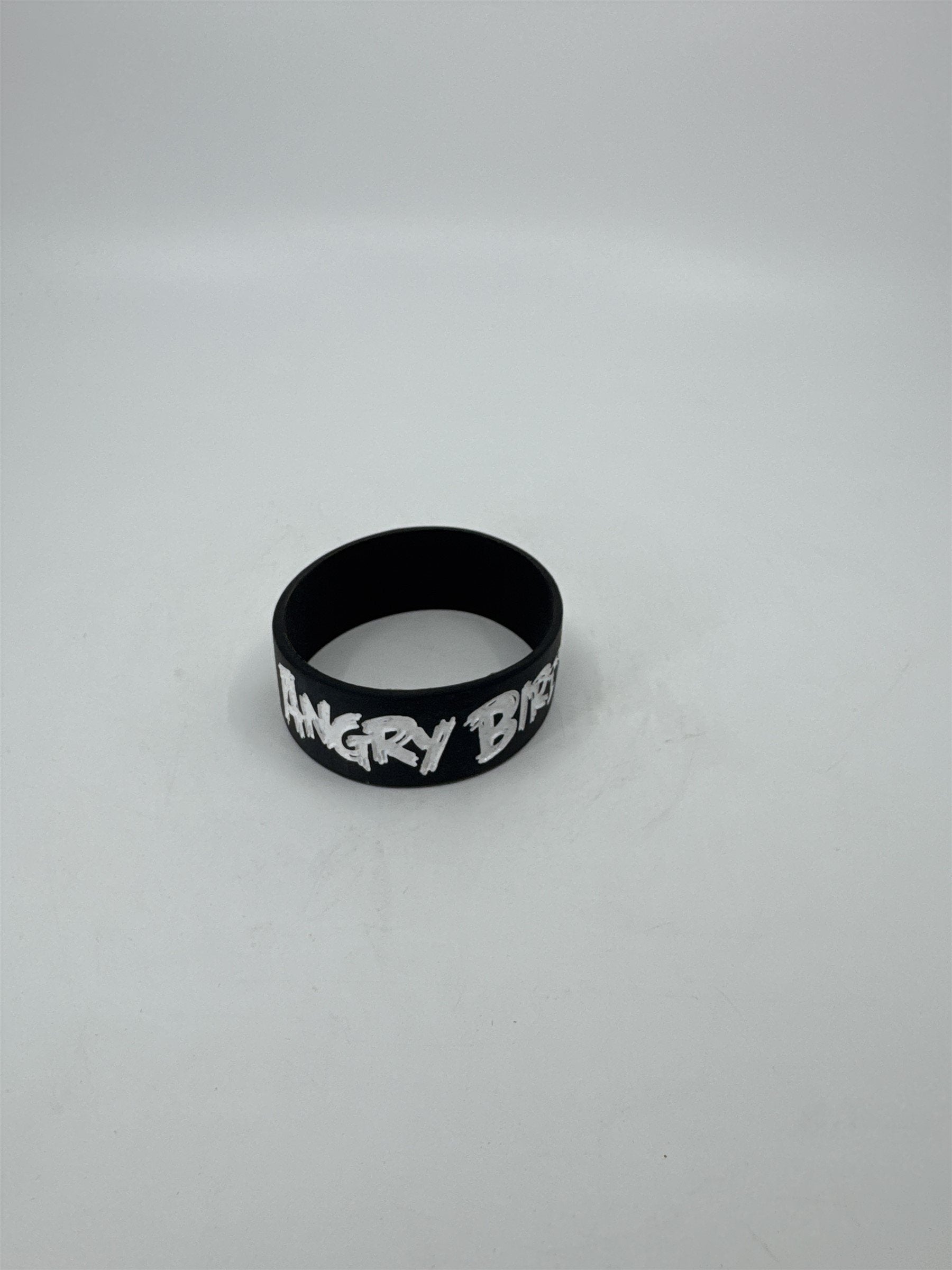 Vintage Black Angry Birds Silicone Thick Wristband /w White Writing
