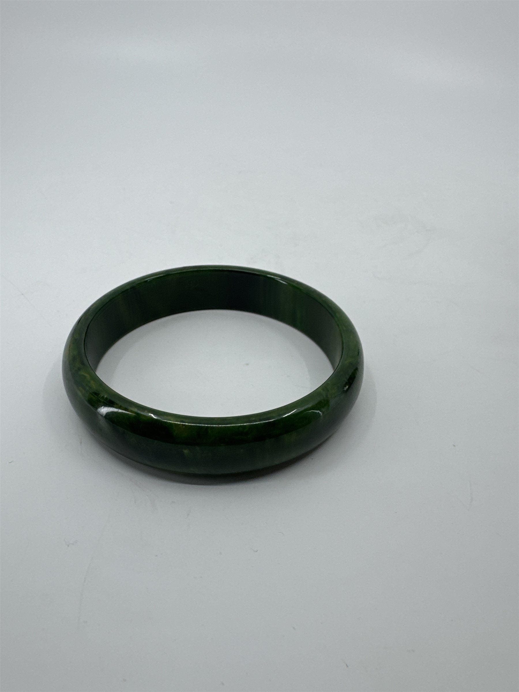 Vintage 3" Bakelite Bangle Bracelet Marbled Green Swirls Some Yellow