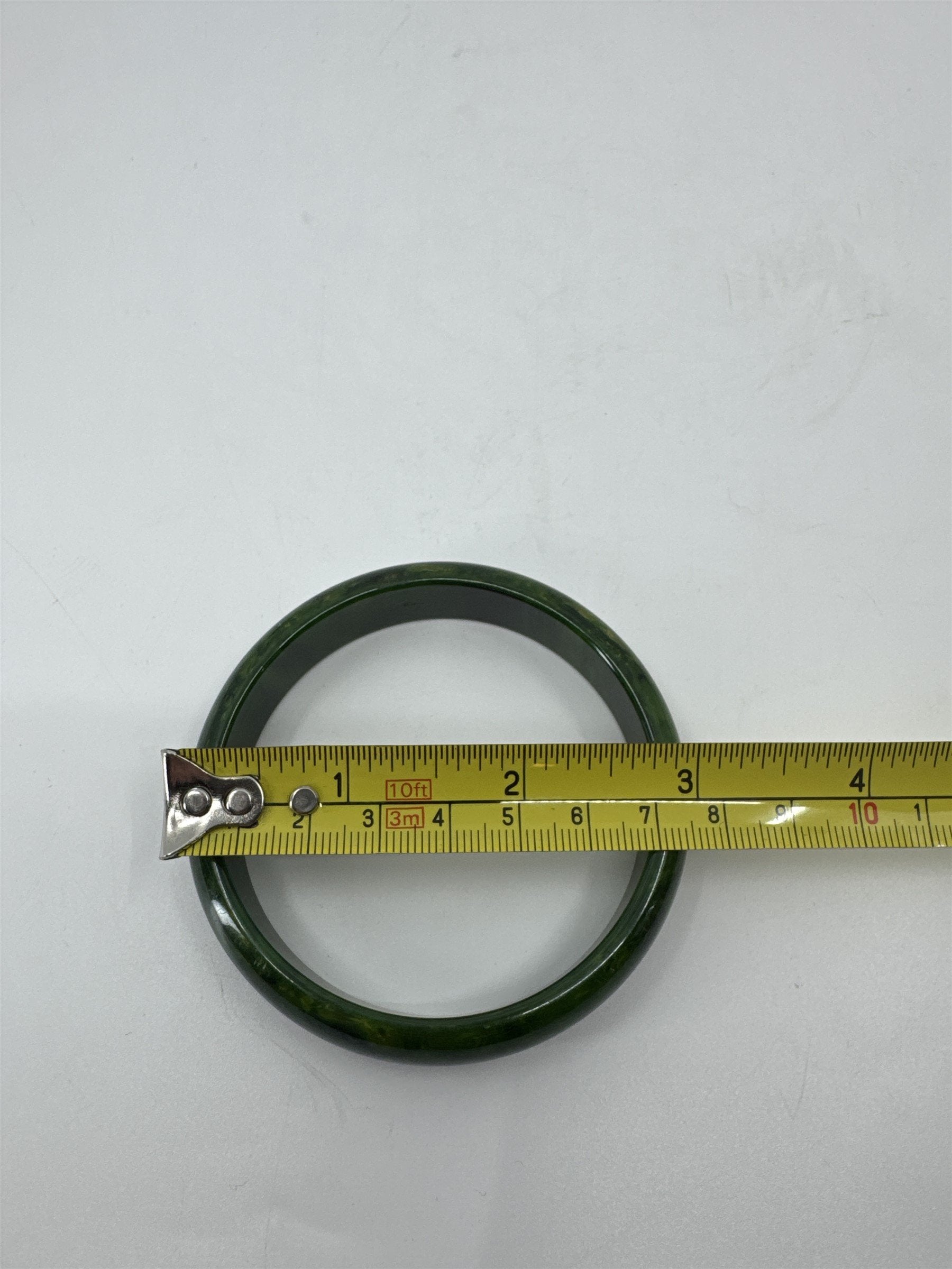 Vintage 3" Bakelite Bangle Bracelet Marbled Green Swirls Some Yellow