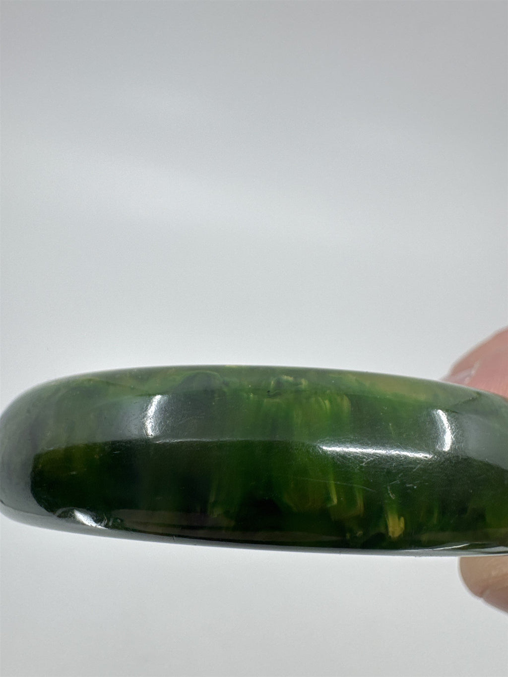 Vintage 3" Bakelite Bangle Bracelet Marbled Green Swirls Some Yellow