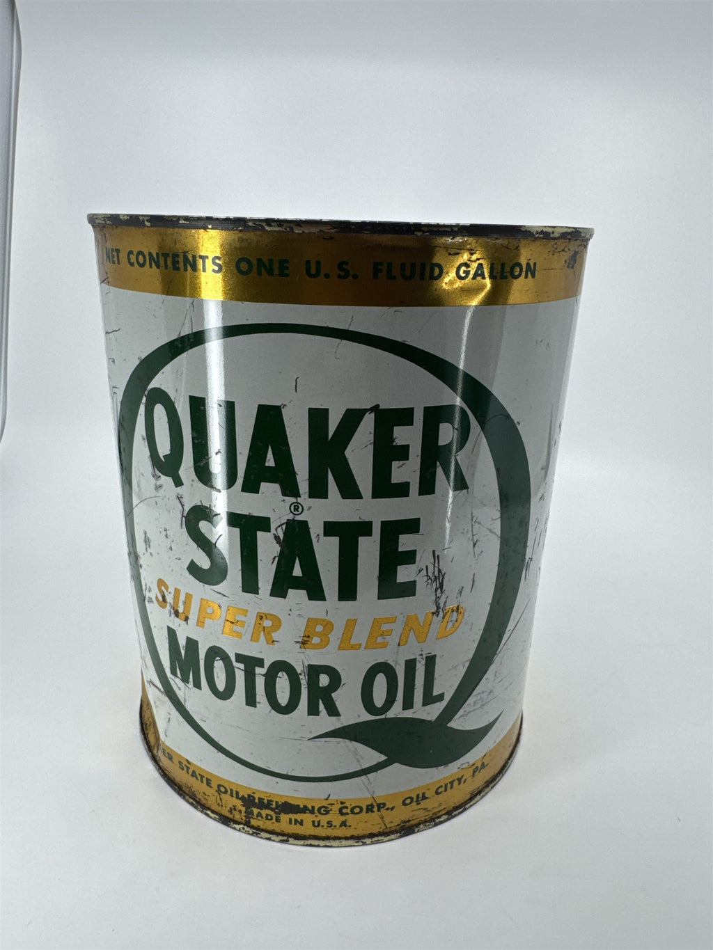 Vintage Empty Can of Quaker State SUPER BLEND SAE 10W-20W-30 HD Motor Oil Gallon