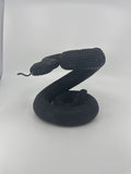 Vintage Black Composite Resin Rattle Snake Sculpture Forked Tongue Rattlesnake
