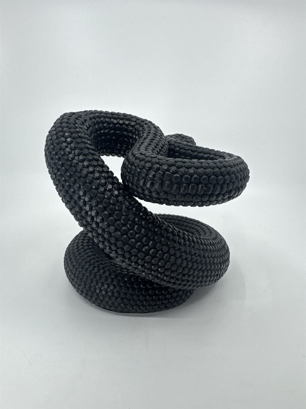 Vintage Black Composite Resin Rattle Snake Sculpture Forked Tongue Rattlesnake