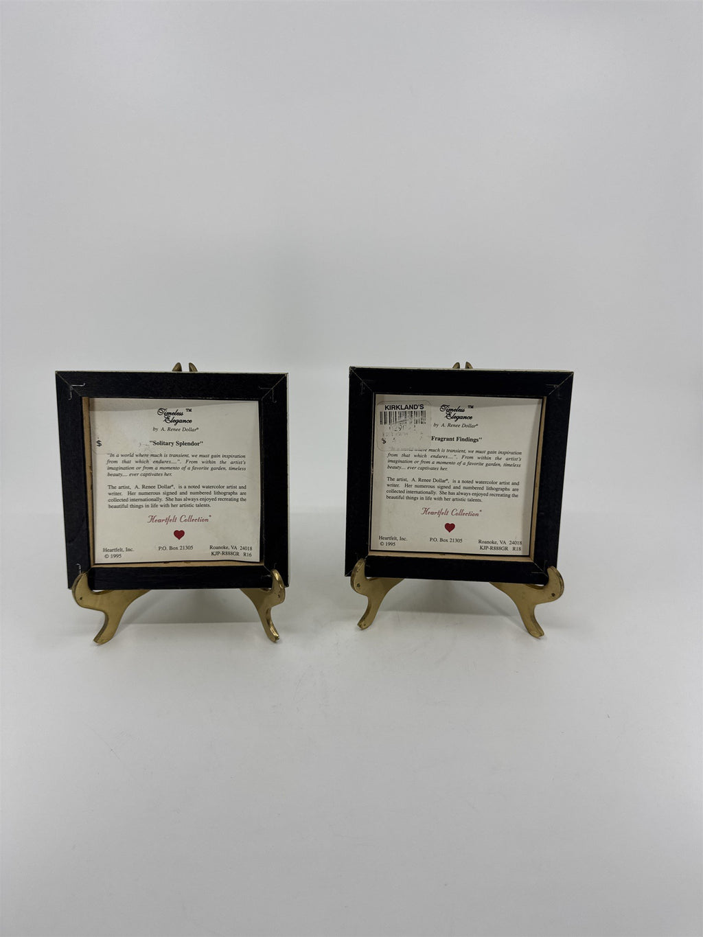 Vintage 1995 Heartfelt Timeless Elegance by Renee A. Dollar Set of 2 Floral Pics