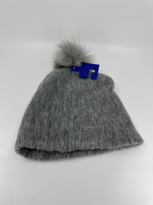 Apt. 9 Womens Beanie Grey with Faux Fur Fluffy Ball on Top One Size OSFM