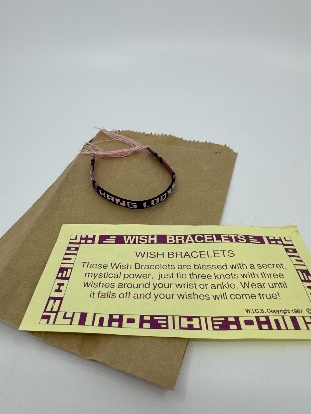 Vintage W.I.C.S. 1987 Wish Bracelet Pink Hang Loose Blessed Mystic Novelty Gift