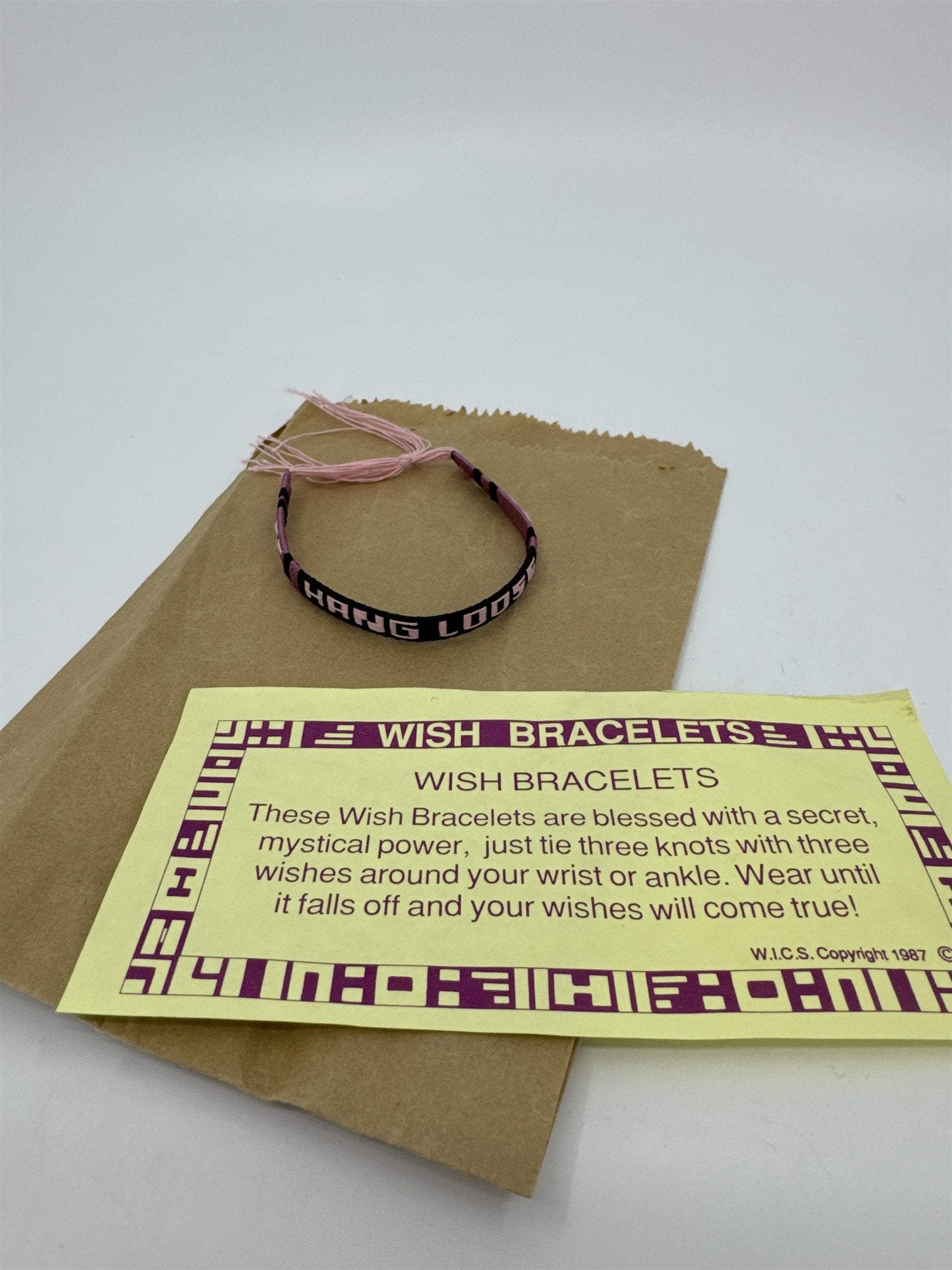 Vintage W.I.C.S. 1987 Wish Bracelet Pink Hang Loose Blessed Mystic Novelty Gift