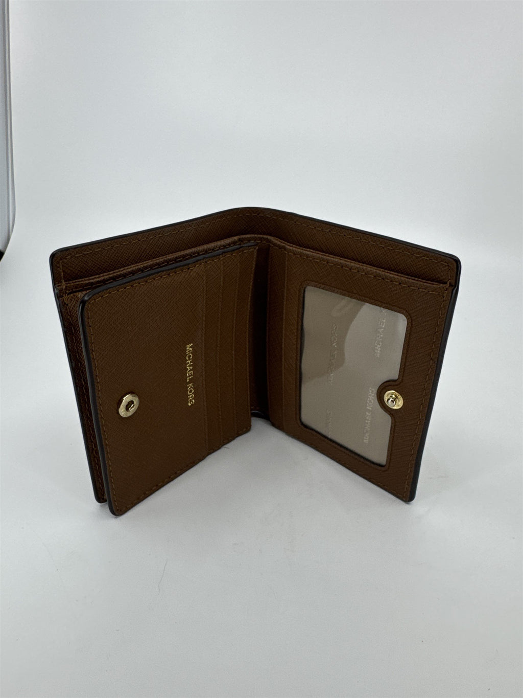 Michael Kors Brown Jet Set Leather Womens Bifold Wallet Card Organizer Storage