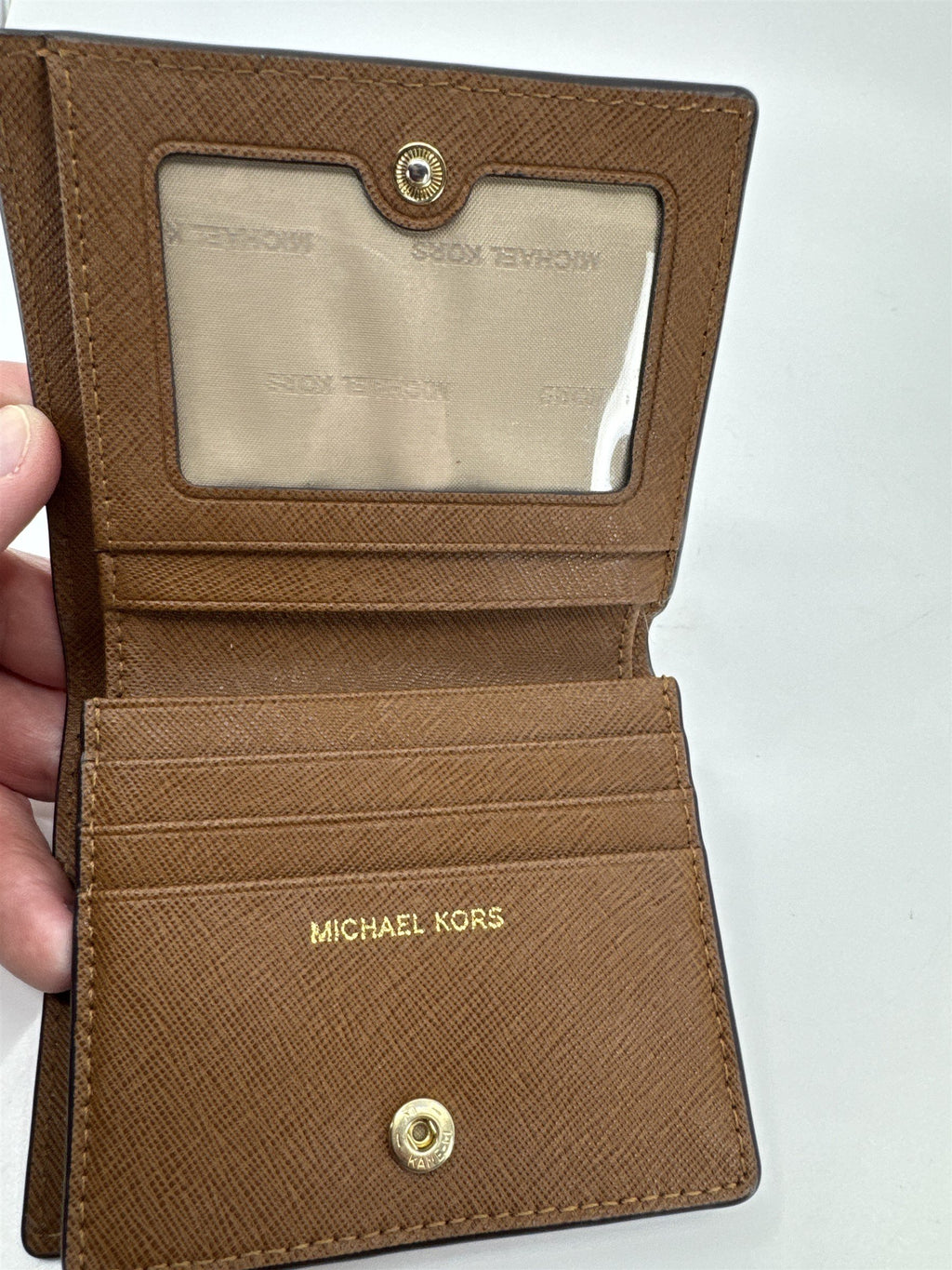 Michael Kors Brown Jet Set Leather Womens Bifold Wallet Card Organizer Storage
