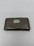 Michael Kors Signature Silver Gray Metallic Shiny Zippering Wallet Silver Accent