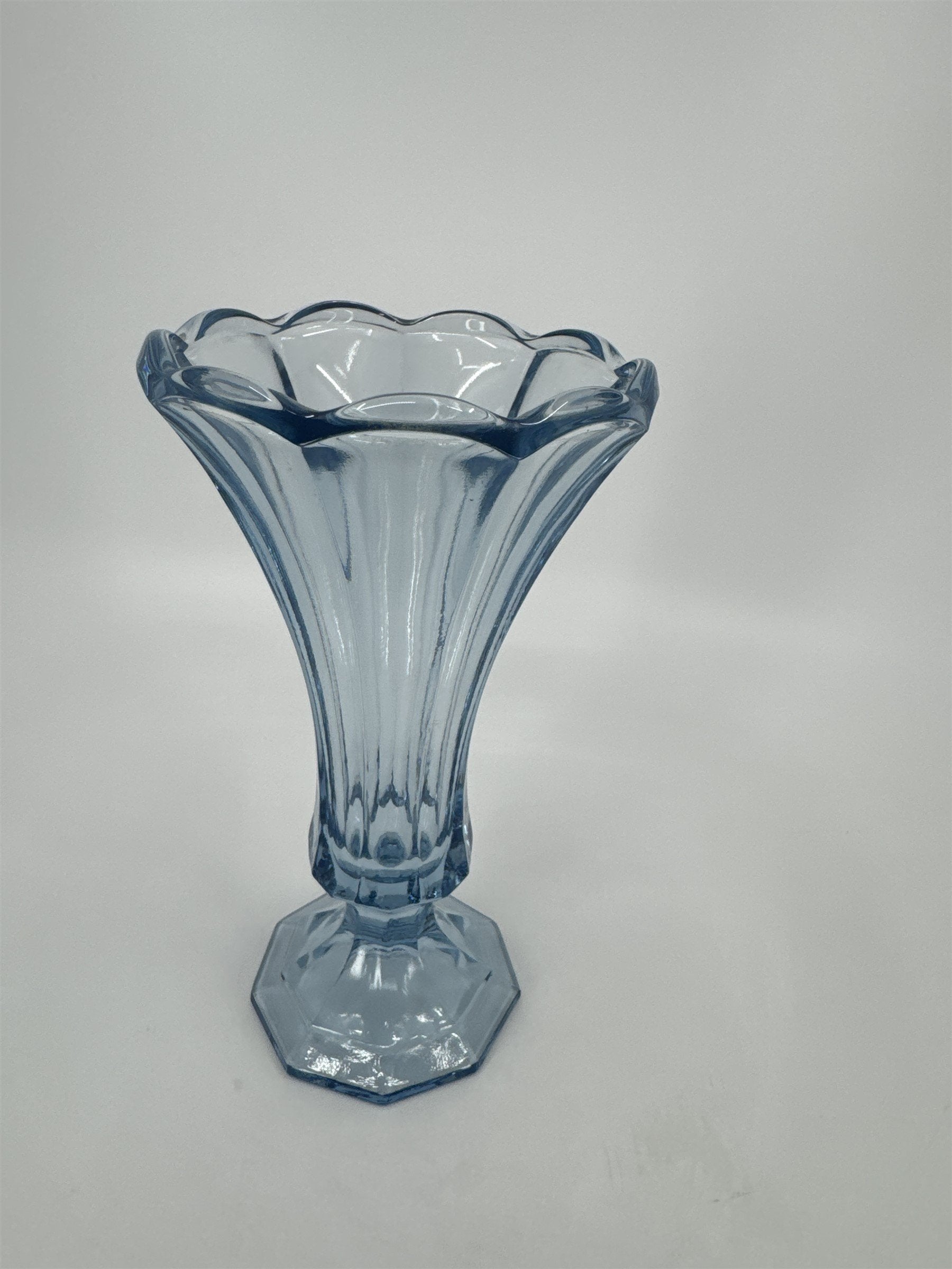Vintage Frostoria Ice Blue 7" Scalloped Vase Blue Glass