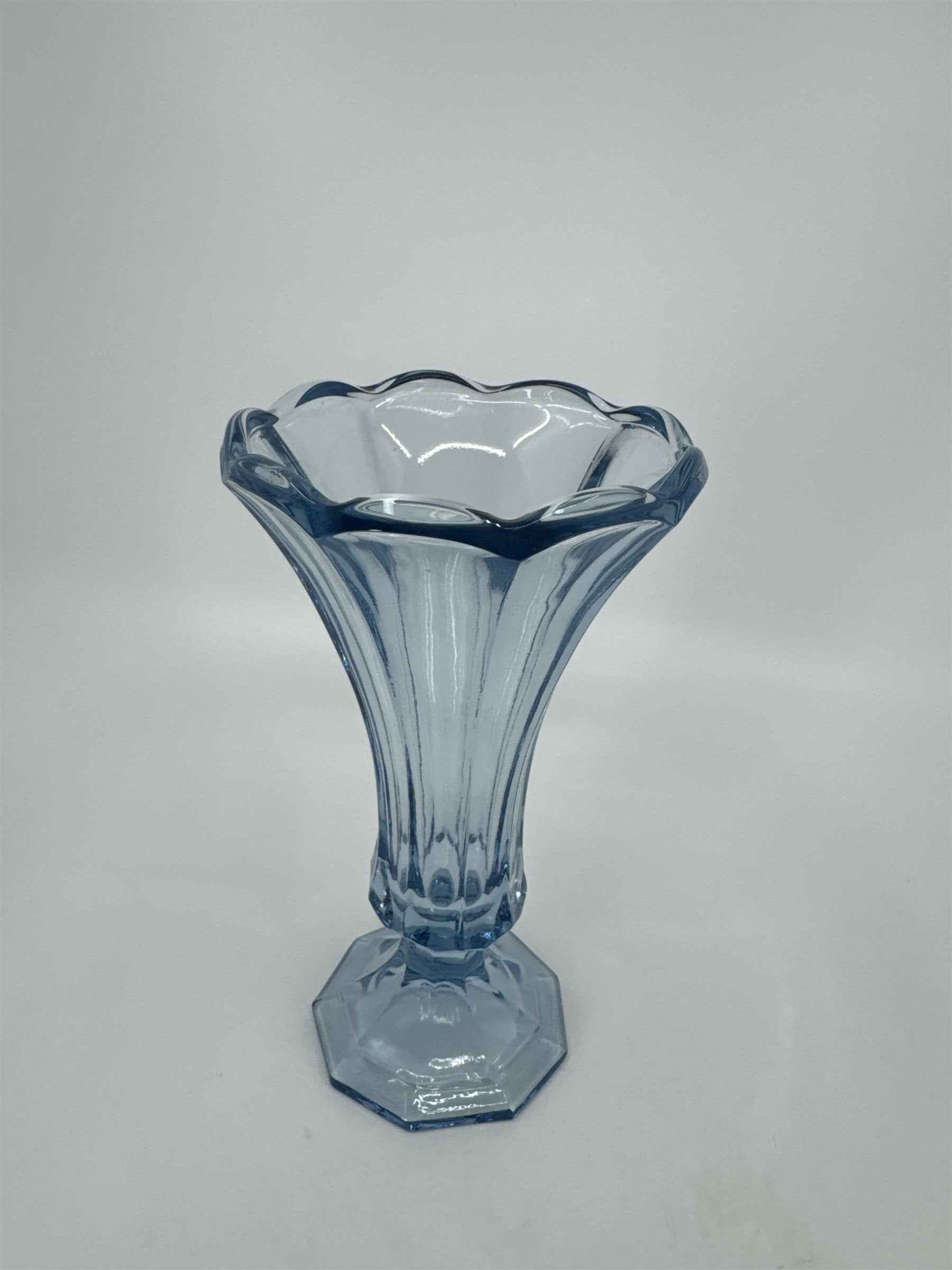 Vintage Frostoria Ice Blue 7" Scalloped Vase Blue Glass