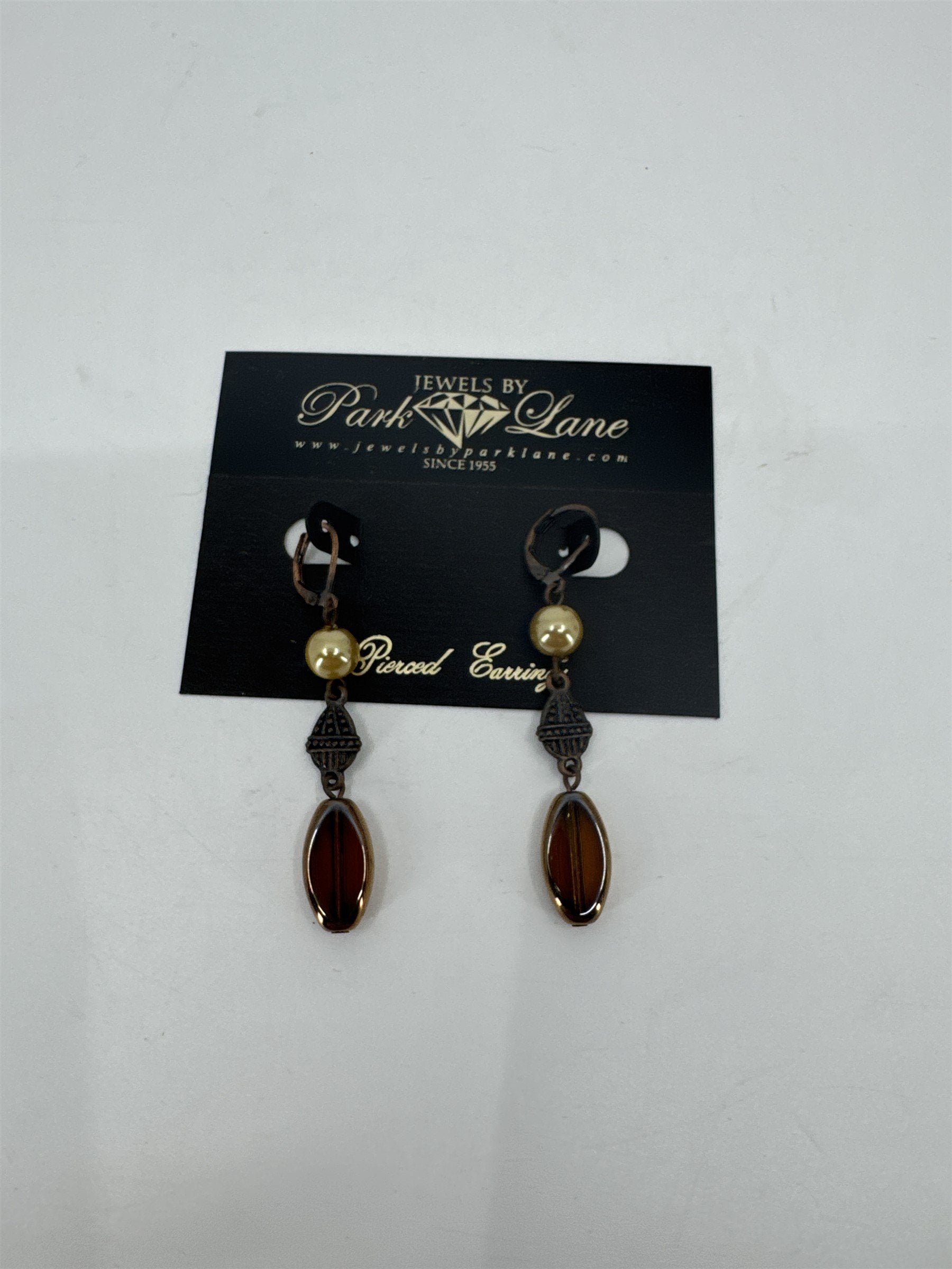 Jewels by Park Lane Bronze-Tone Faux Pearl Brown Crystal Dangle Pierced Earrings