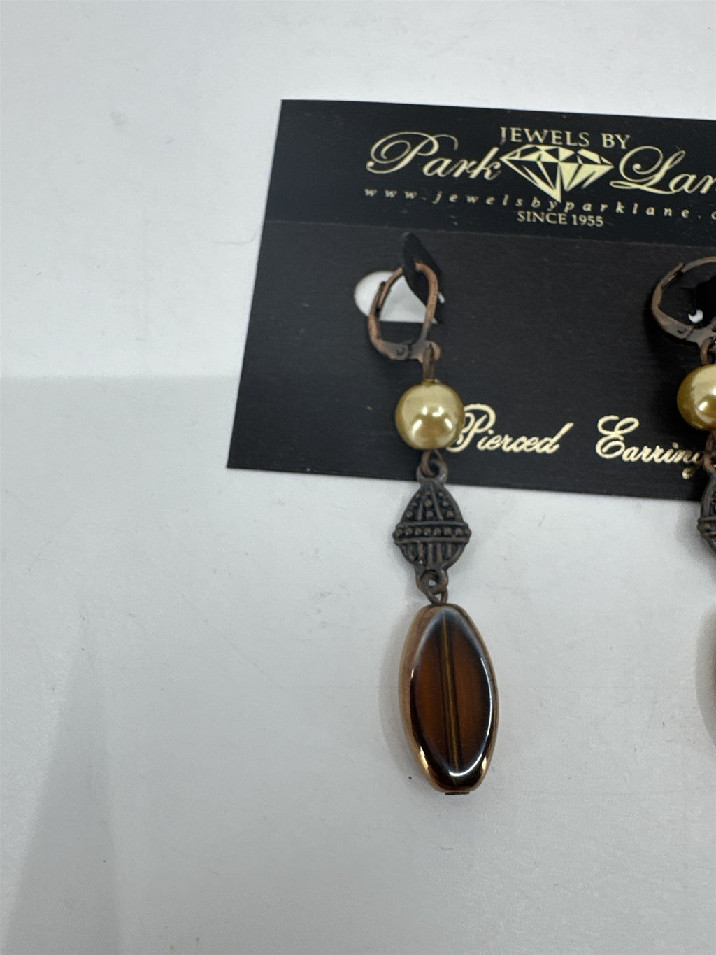 Jewels by Park Lane Bronze-Tone Faux Pearl Brown Crystal Dangle Pierced Earrings