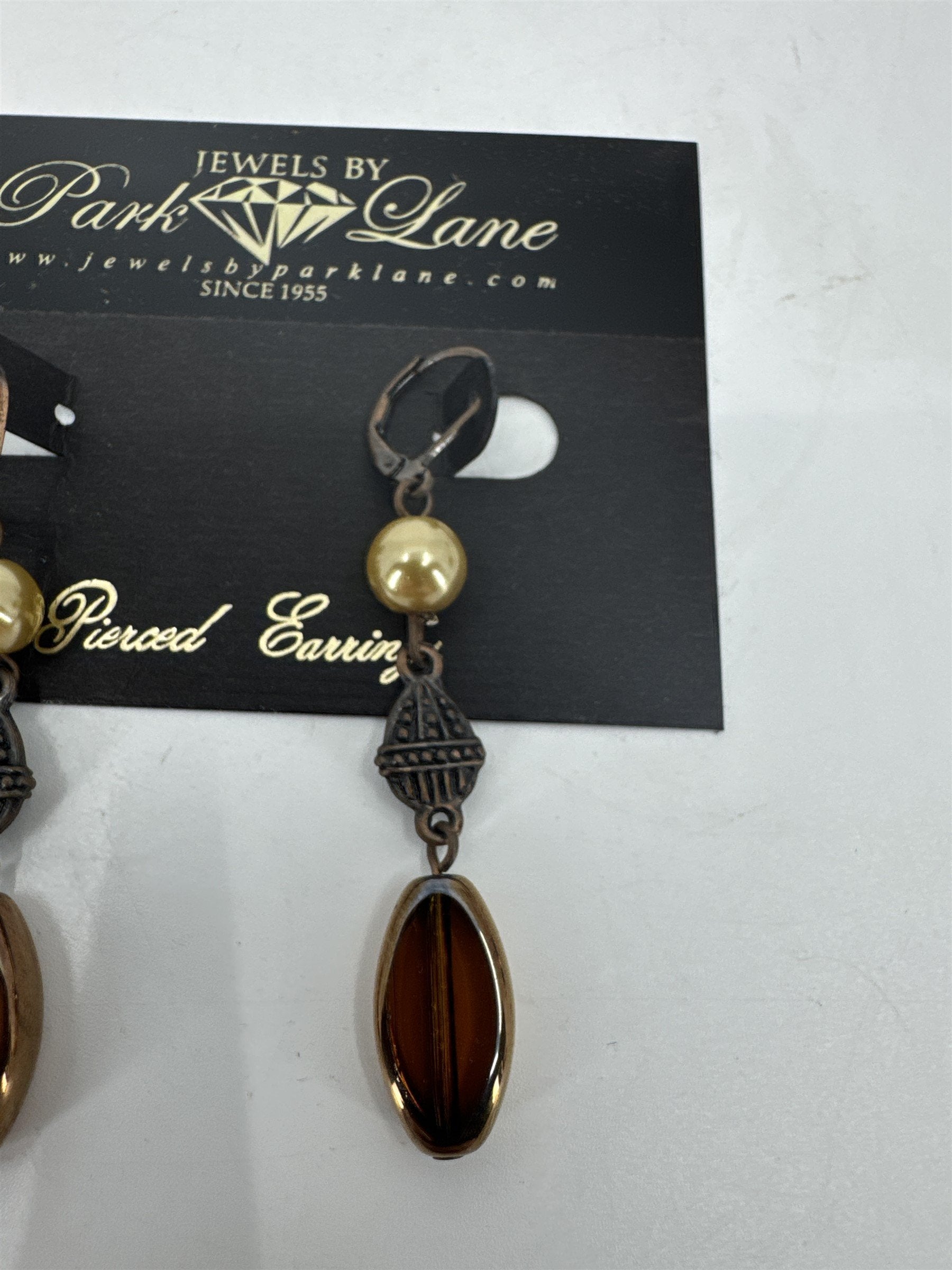 Jewels by Park Lane Bronze-Tone Faux Pearl Brown Crystal Dangle Pierced Earrings