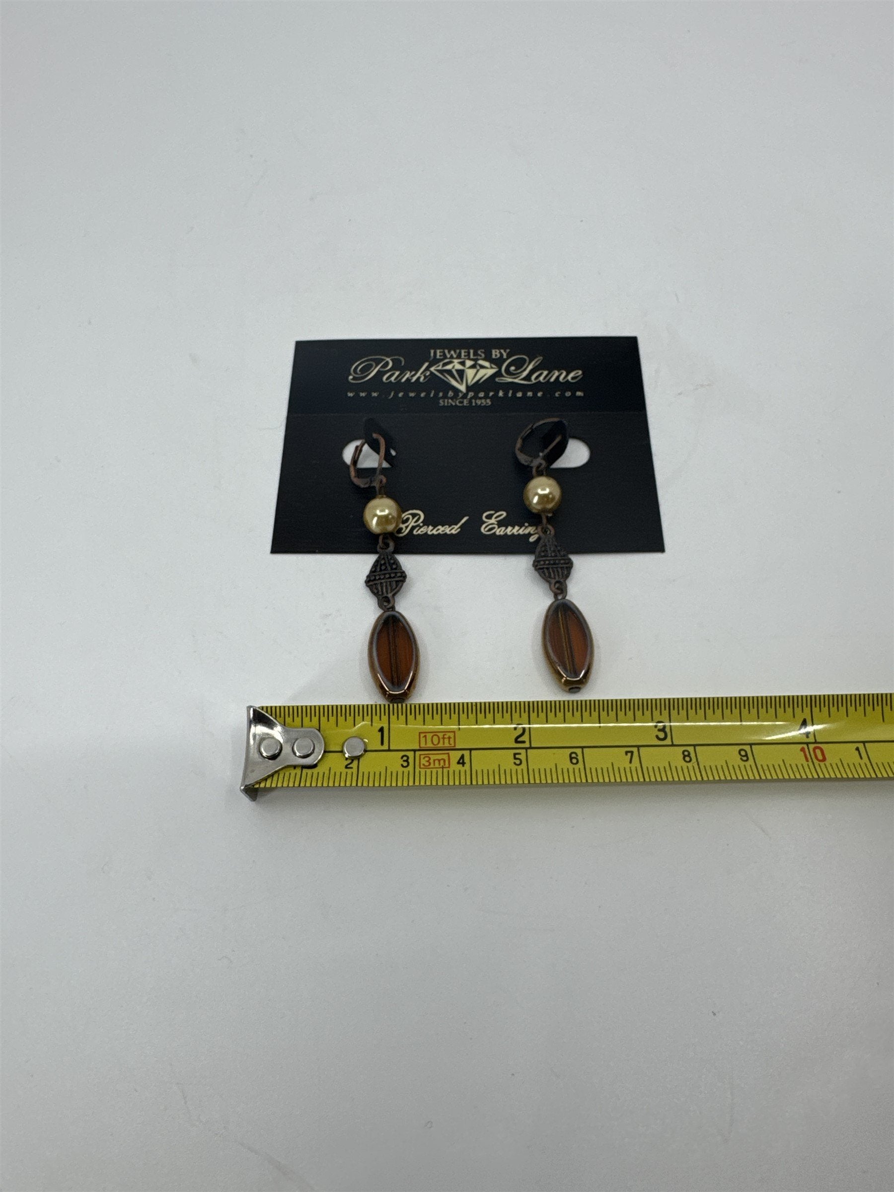 Jewels by Park Lane Bronze-Tone Faux Pearl Brown Crystal Dangle Pierced Earrings