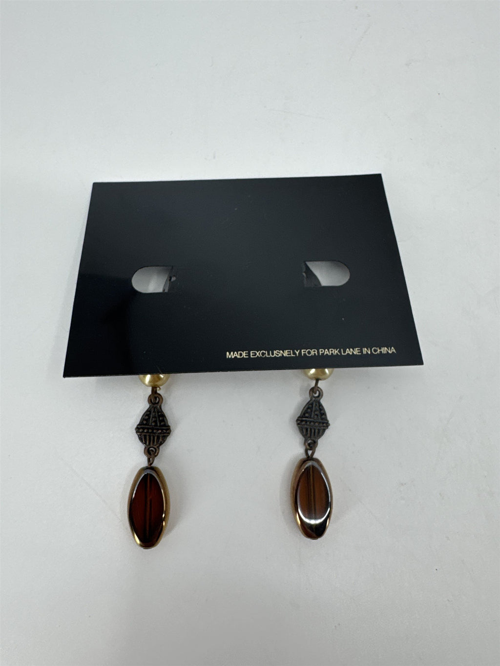 Jewels by Park Lane Bronze-Tone Faux Pearl Brown Crystal Dangle Pierced Earrings