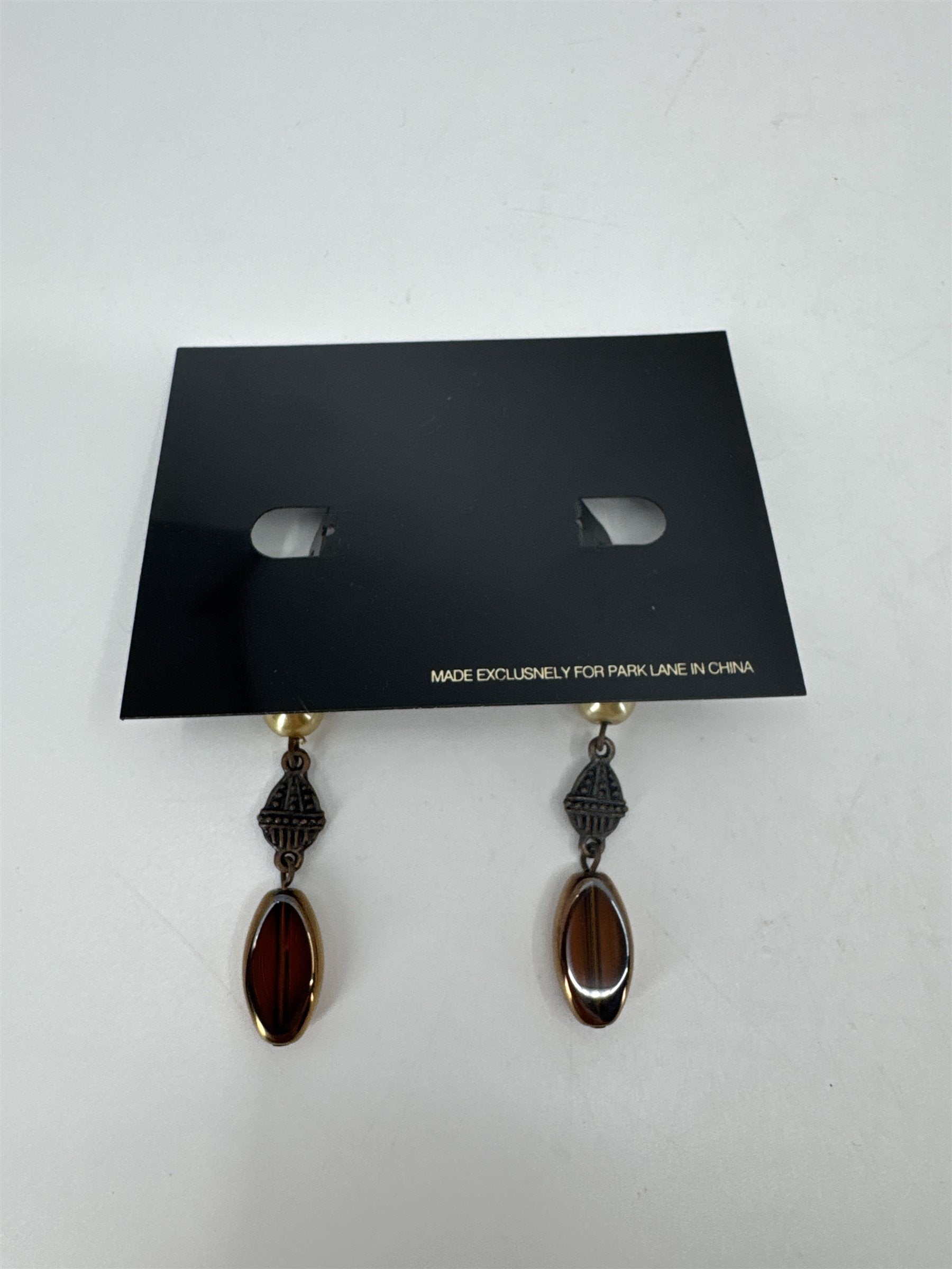 Jewels by Park Lane Bronze-Tone Faux Pearl Brown Crystal Dangle Pierced Earrings