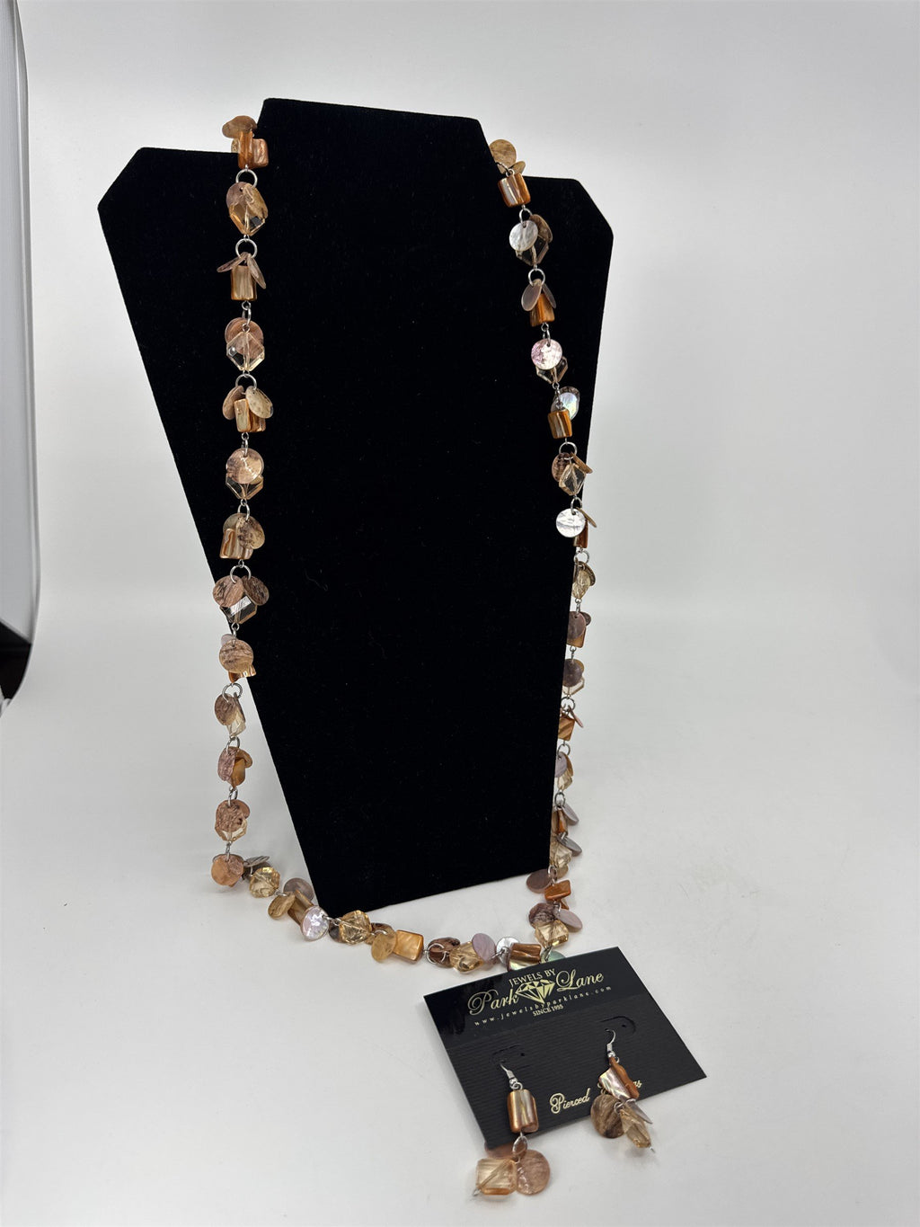 Jewels by Park Lane Necklace and Earrings Set Orange Tan Brown Iridescent Jewels