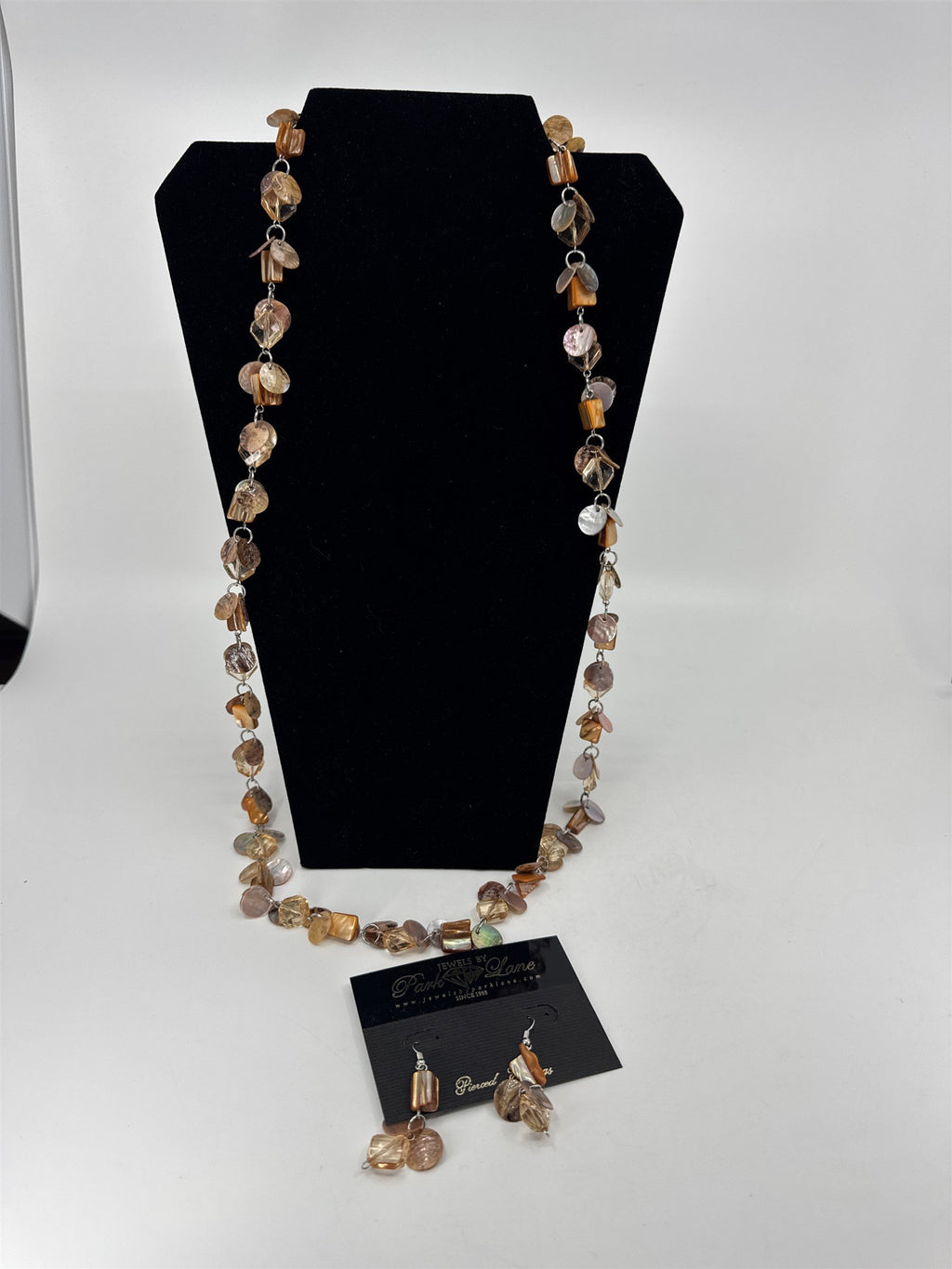 Jewels by Park Lane Necklace and Earrings Set Orange Tan Brown Iridescent Jewels