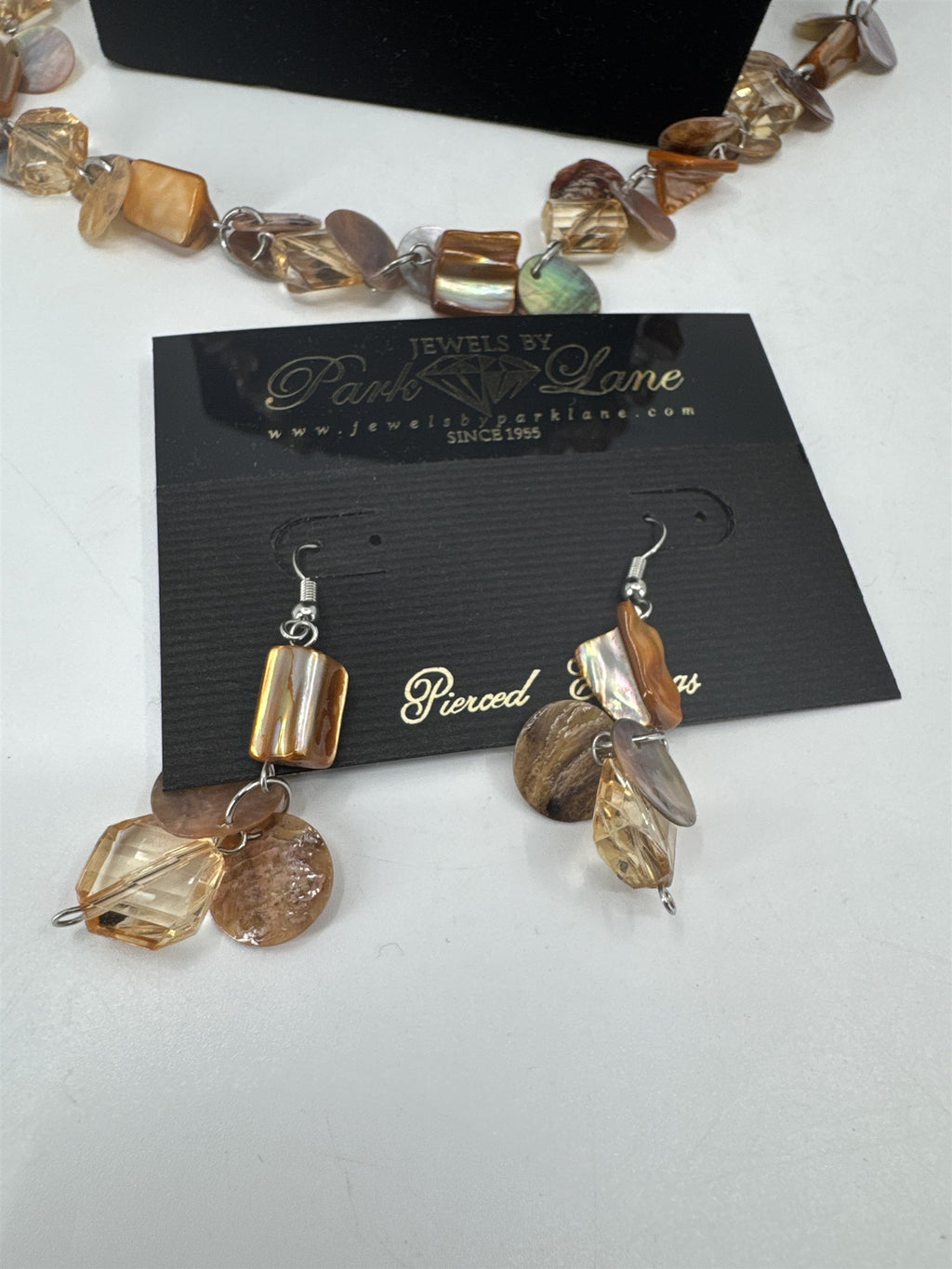 Jewels by Park Lane Necklace and Earrings Set Orange Tan Brown Iridescent Jewels