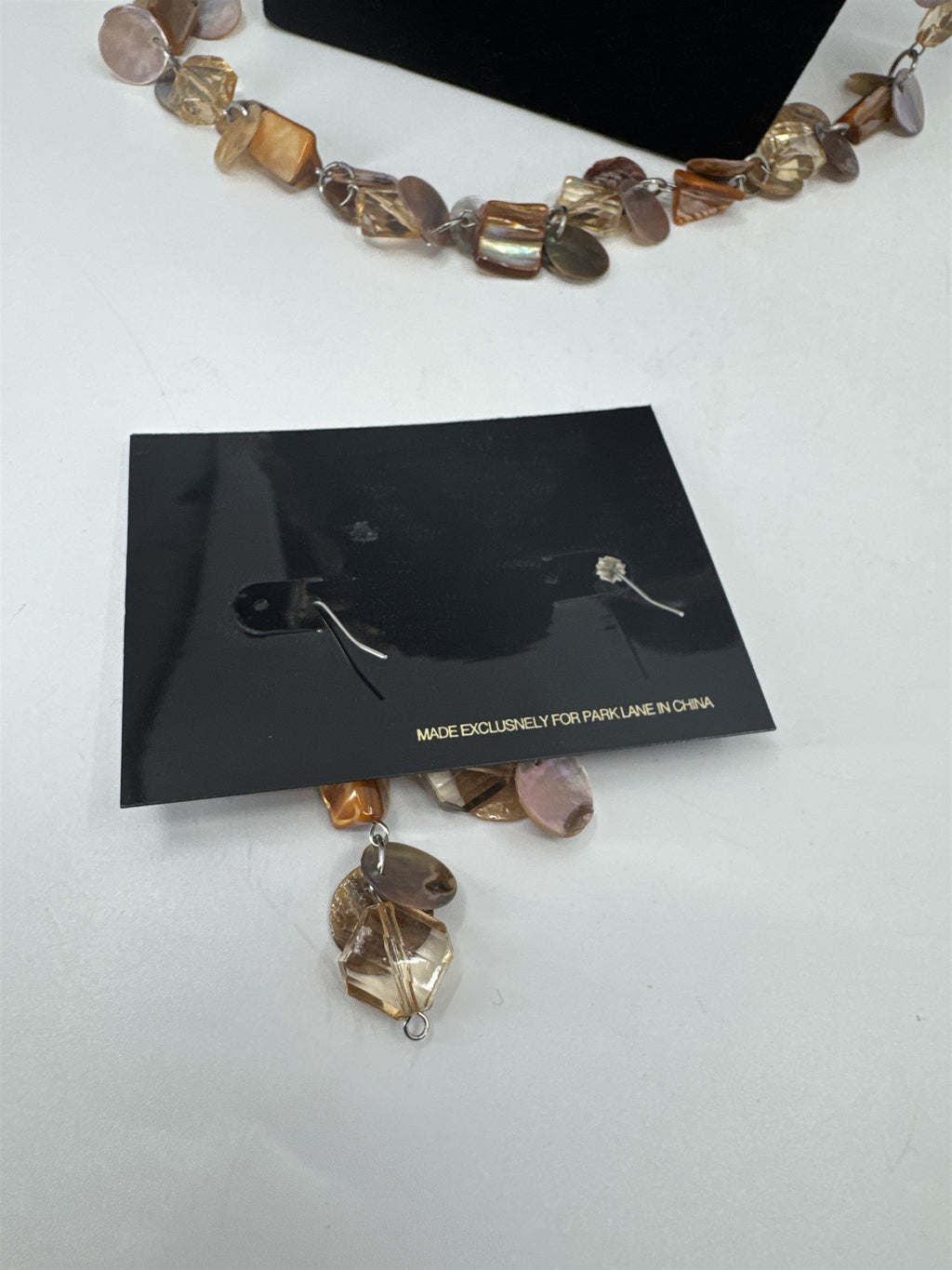Jewels by Park Lane Necklace and Earrings Set Orange Tan Brown Iridescent Jewels