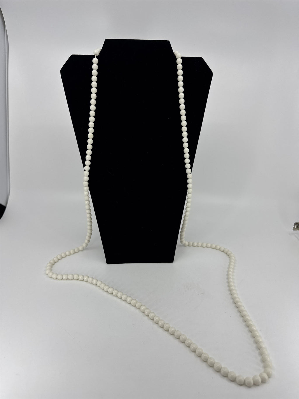Vintage Costume Jewelry Faux Pearl Plastic Beaded String Extra Long Necklace