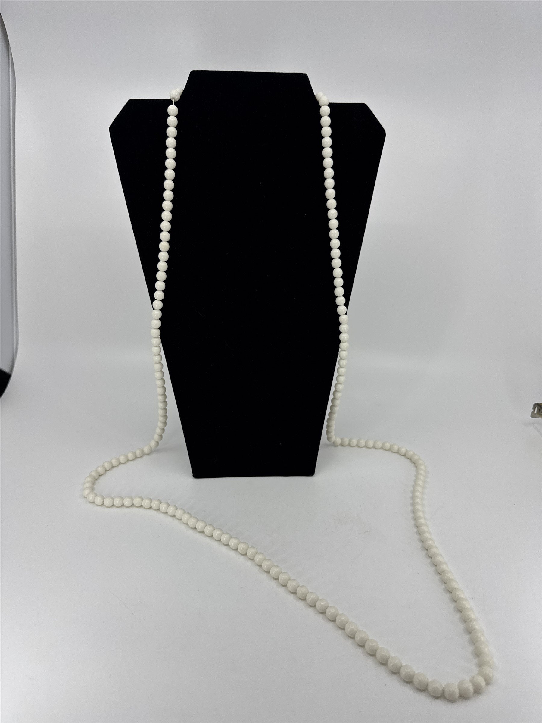 Vintage Costume Jewelry Faux Pearl Plastic Beaded String Extra Long Necklace