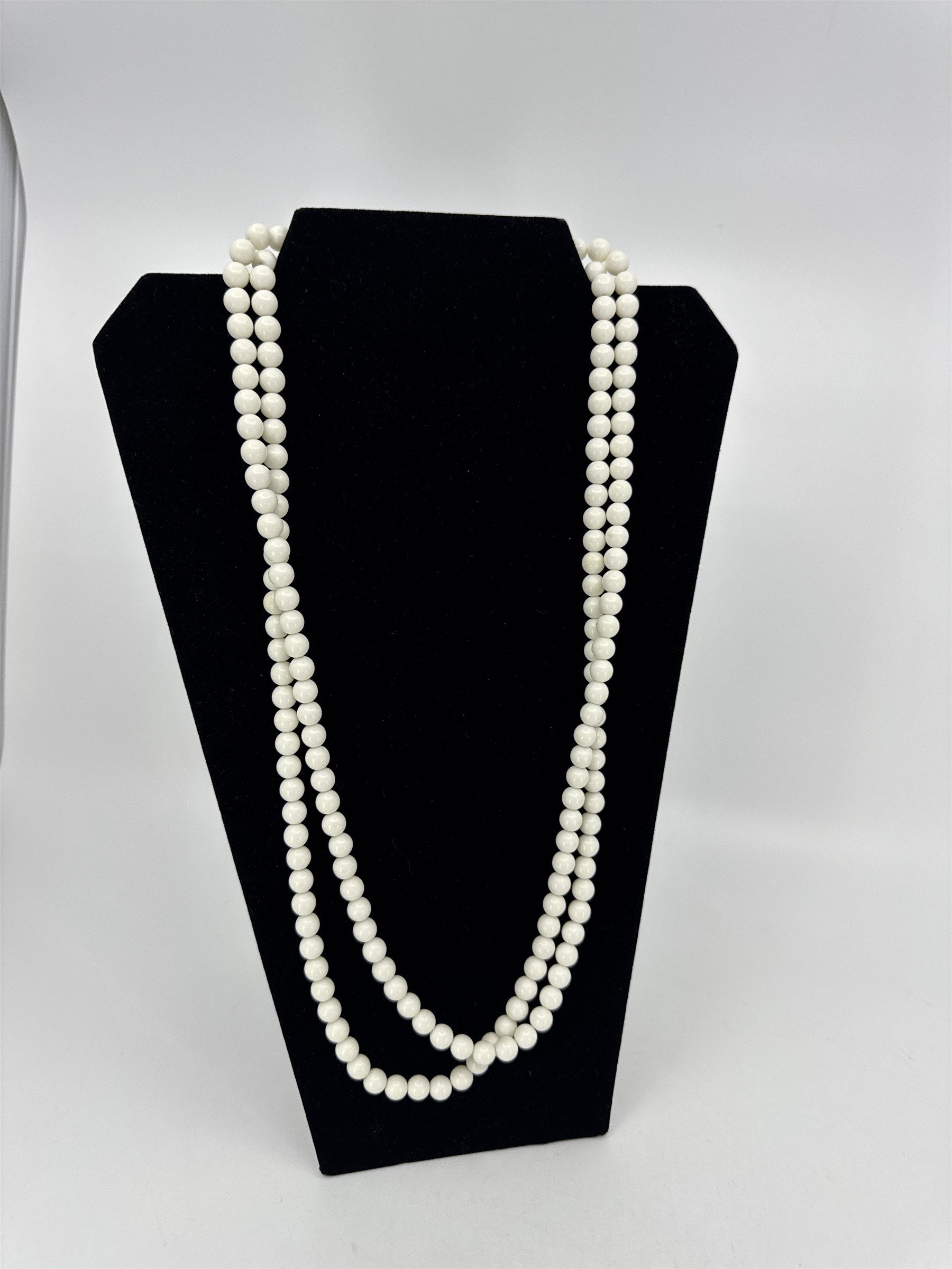 Vintage Costume Jewelry Faux Pearl Plastic Beaded String Extra Long Necklace