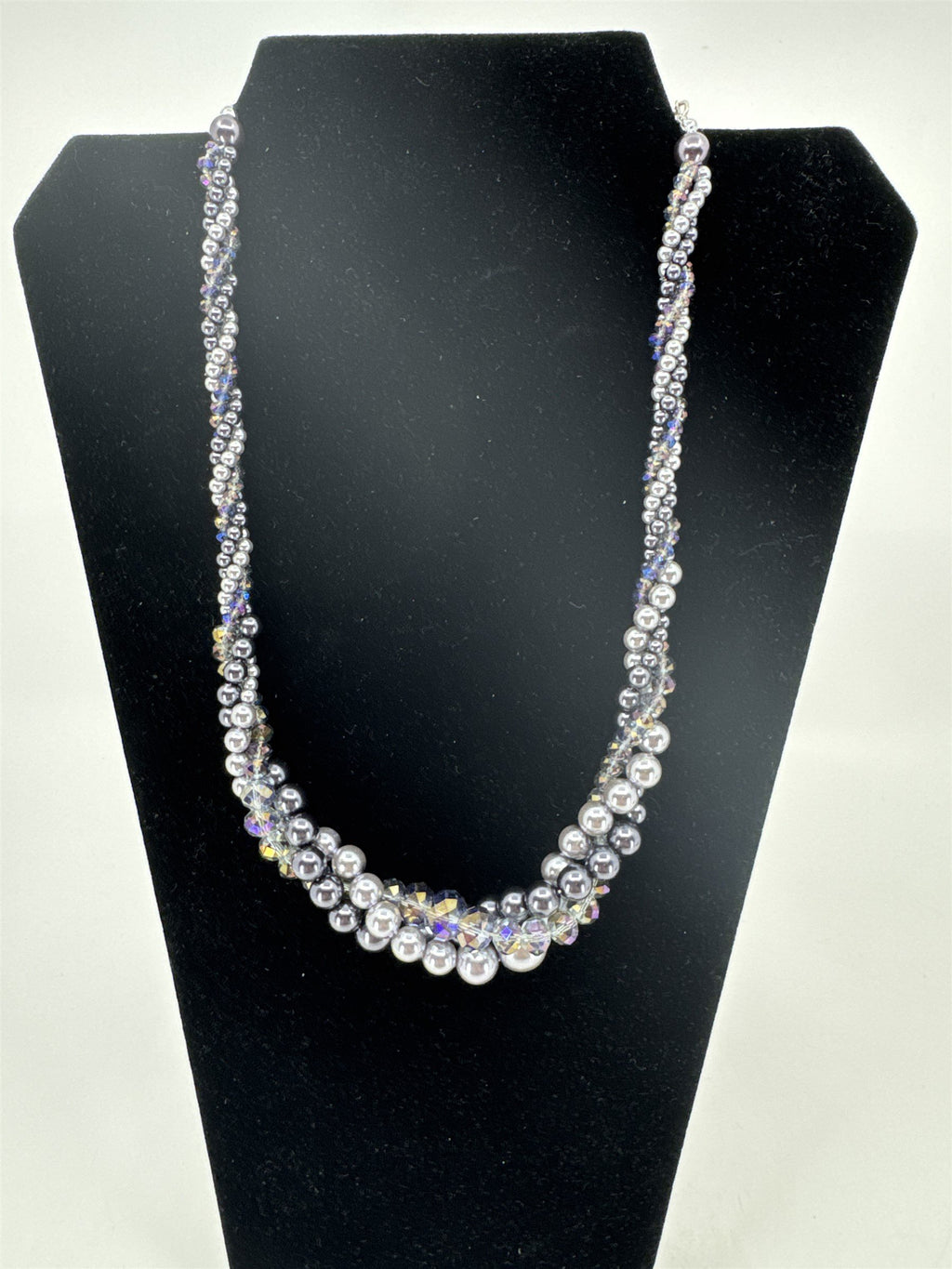 Vintage RMN Costume Jewelry Faux Pearl Iridescent Grey Dual Toned Disco Beads
