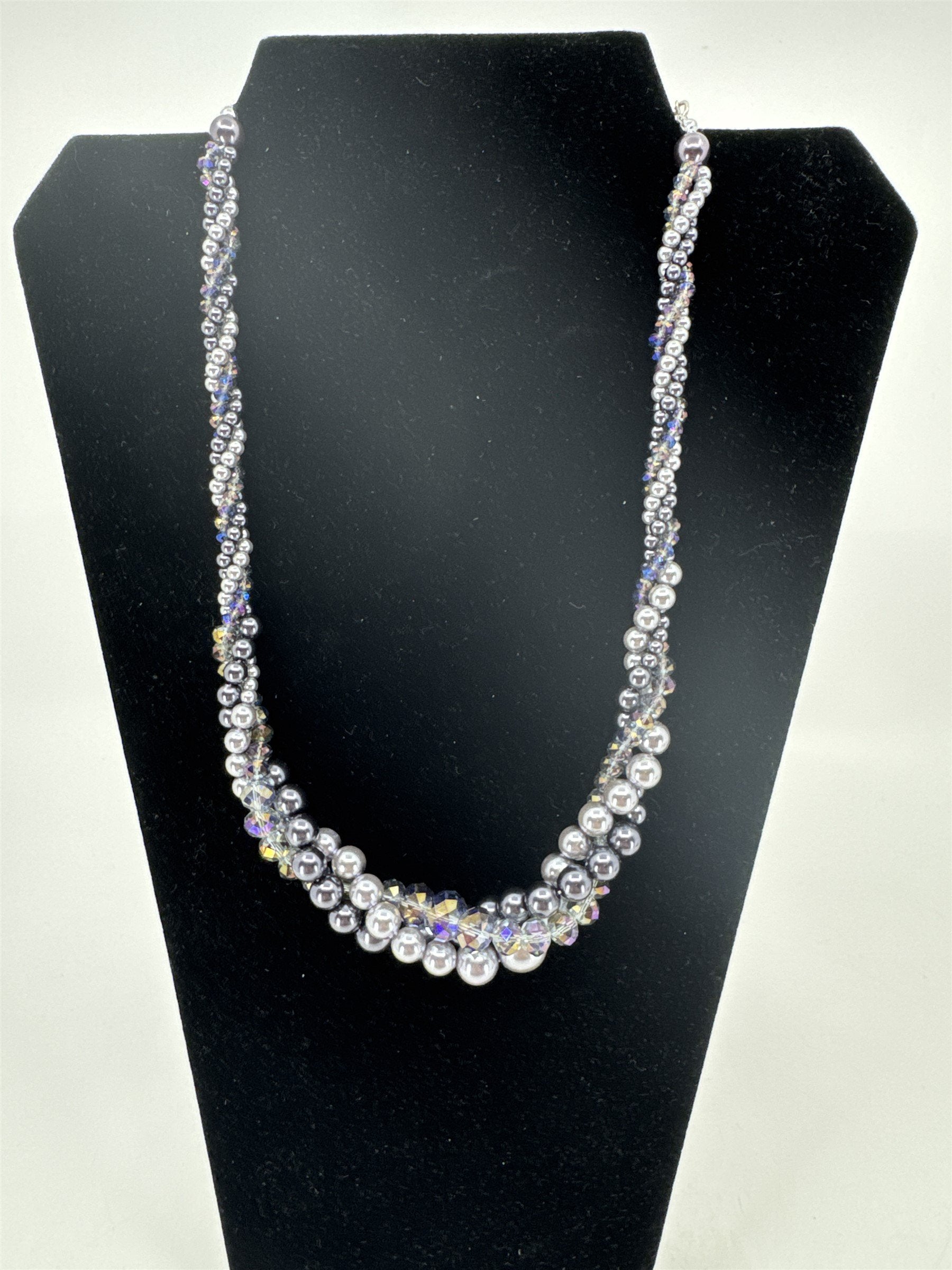Vintage RMN Costume Jewelry Faux Pearl Iridescent Grey Dual Toned Disco Beads