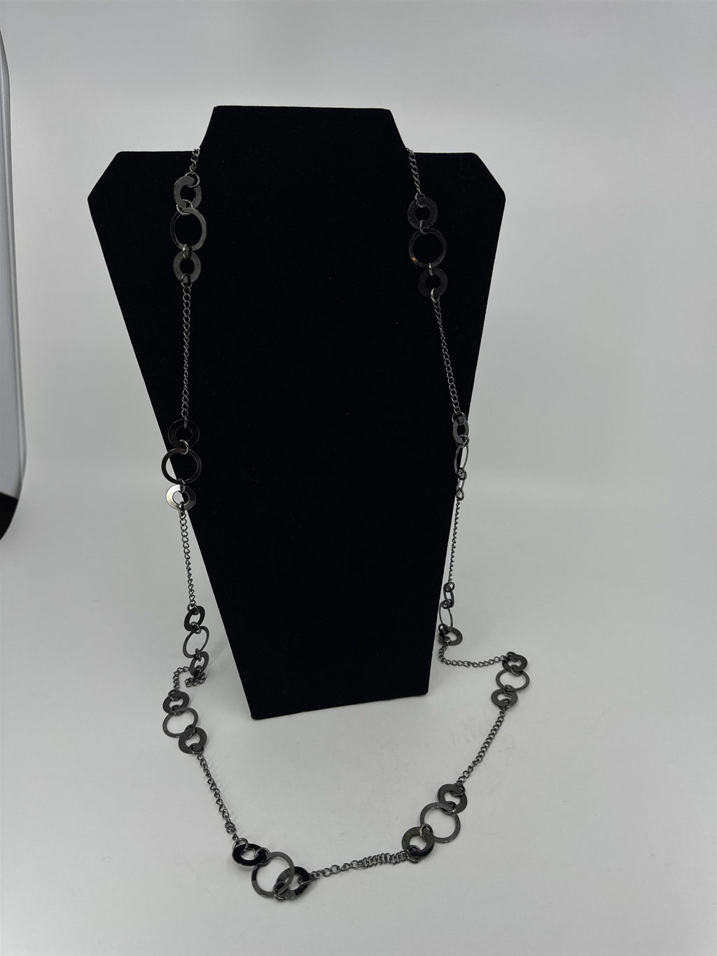 Jewels by Park Lane Dark Gray Circles Circular Discs Extra Long Metal Necklace