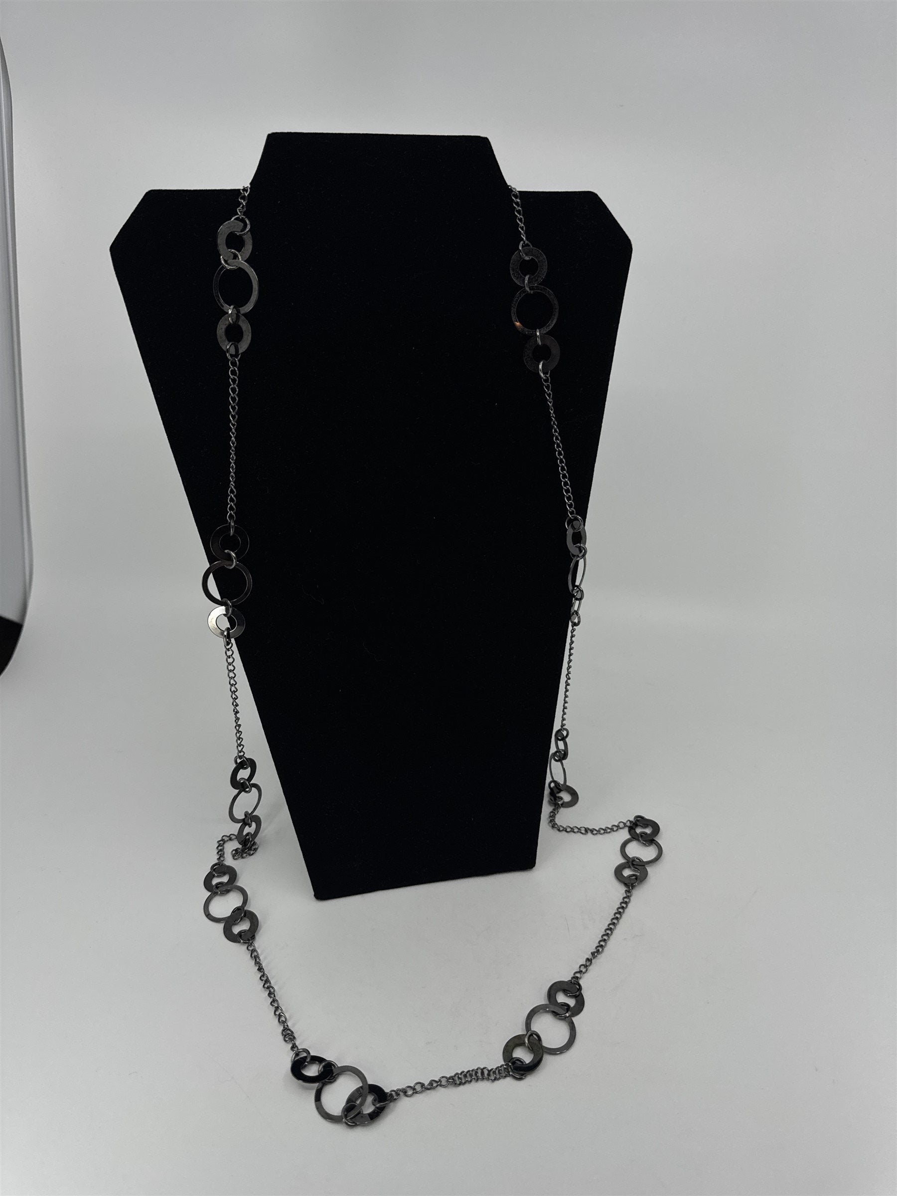 Jewels by Park Lane Dark Gray Circles Circular Discs Extra Long Metal Necklace