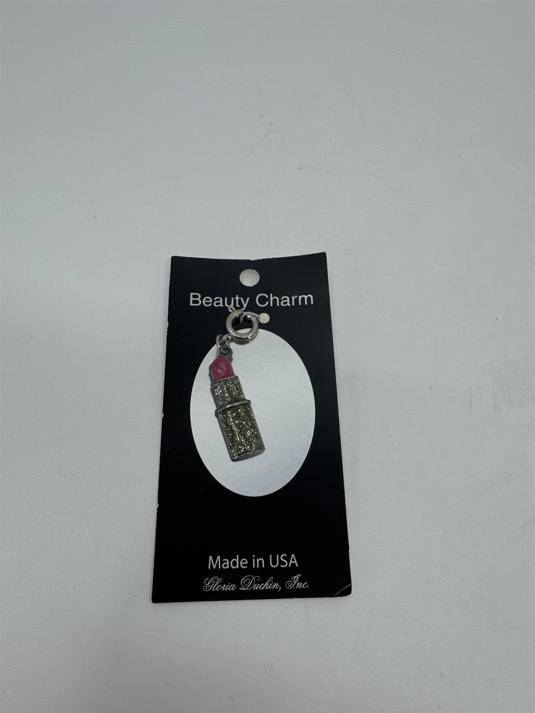 Gloria Duchin Lipstick Glitter Beauty Charm Metal Made in USA NOS