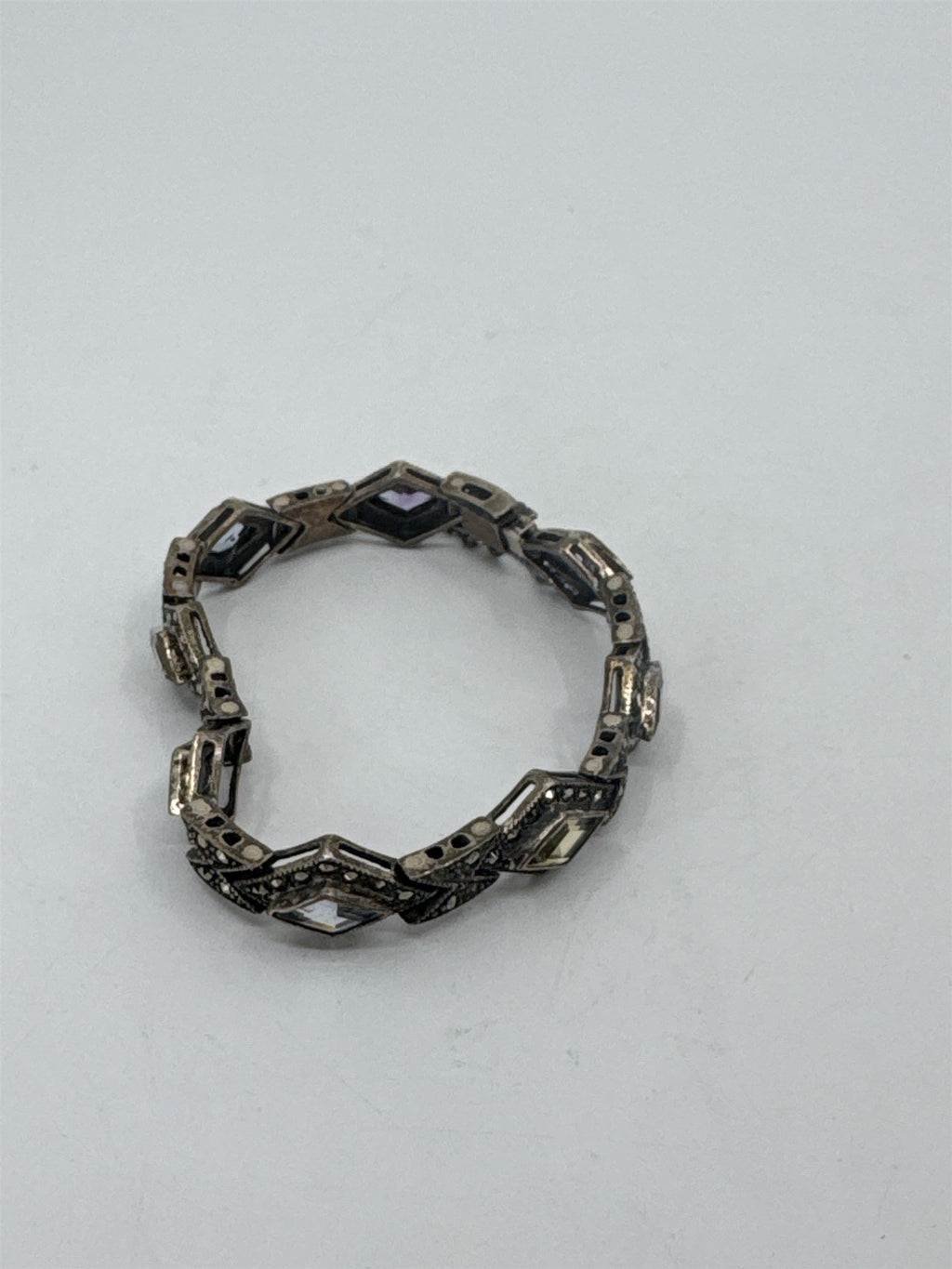Vtg 925 Sterling Silver Multi-Color Crystal Windows Safety Catch Bracelet