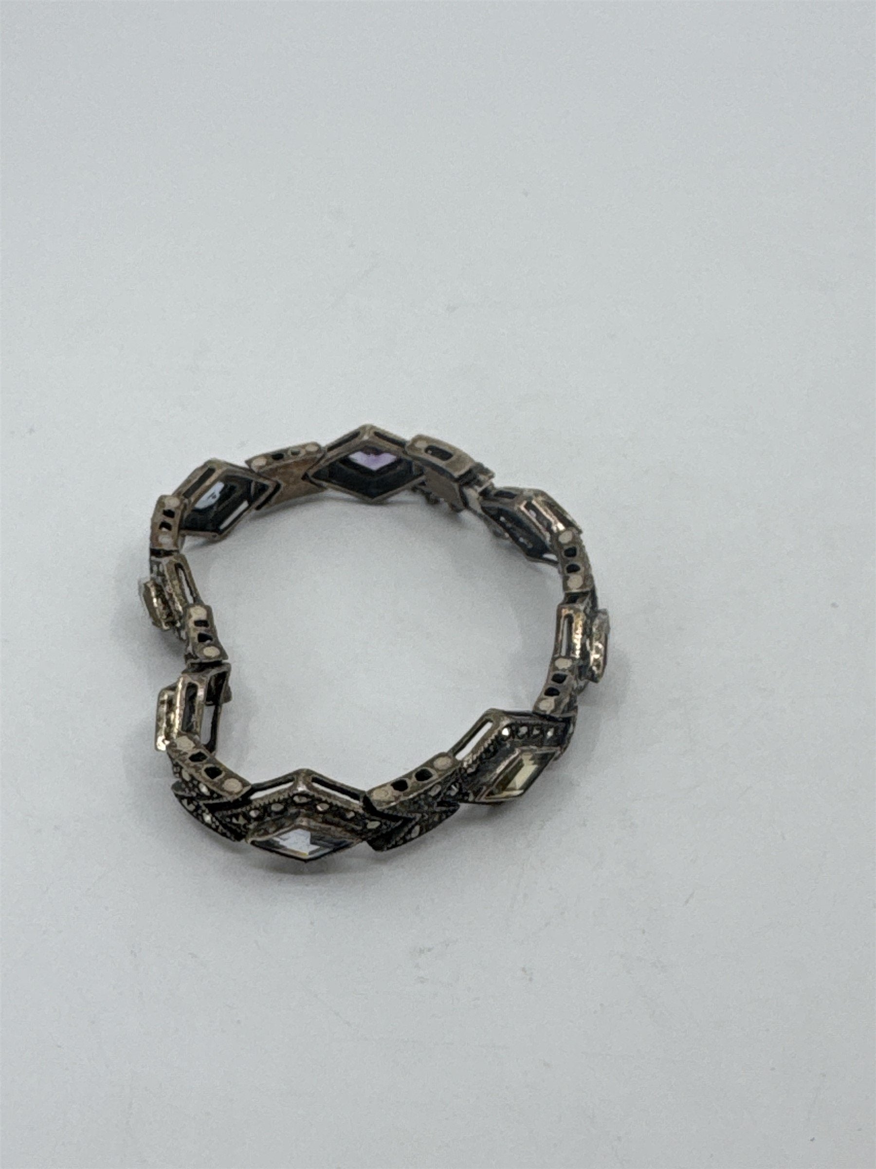 Vtg 925 Sterling Silver Multi-Color Crystal Windows Safety Catch Bracelet