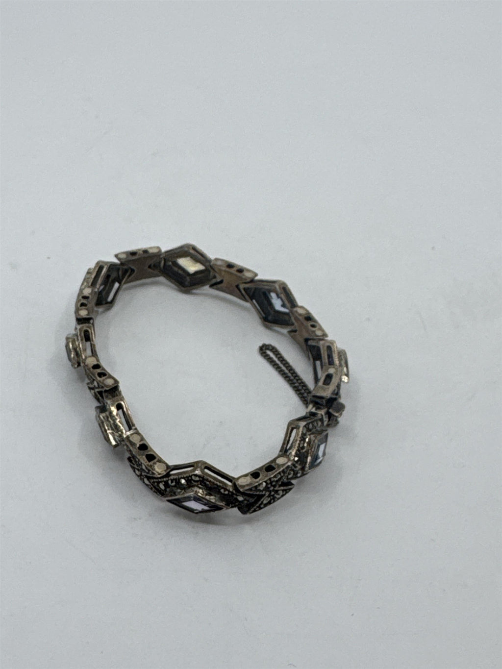 Vtg 925 Sterling Silver Multi-Color Crystal Windows Safety Catch Bracelet