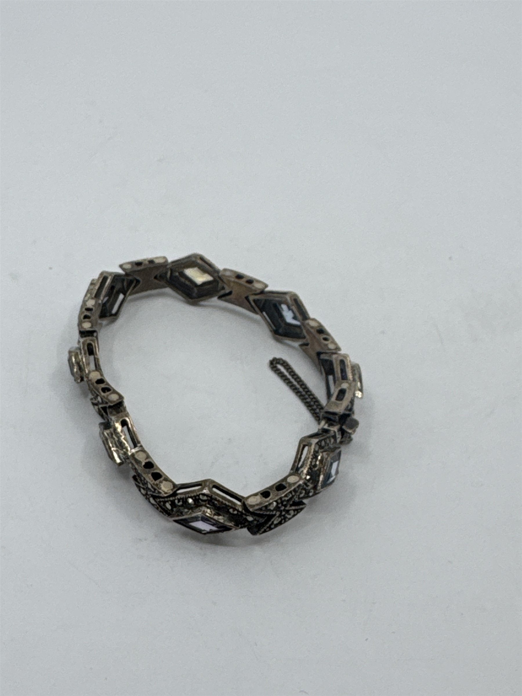 Vtg 925 Sterling Silver Multi-Color Crystal Windows Safety Catch Bracelet